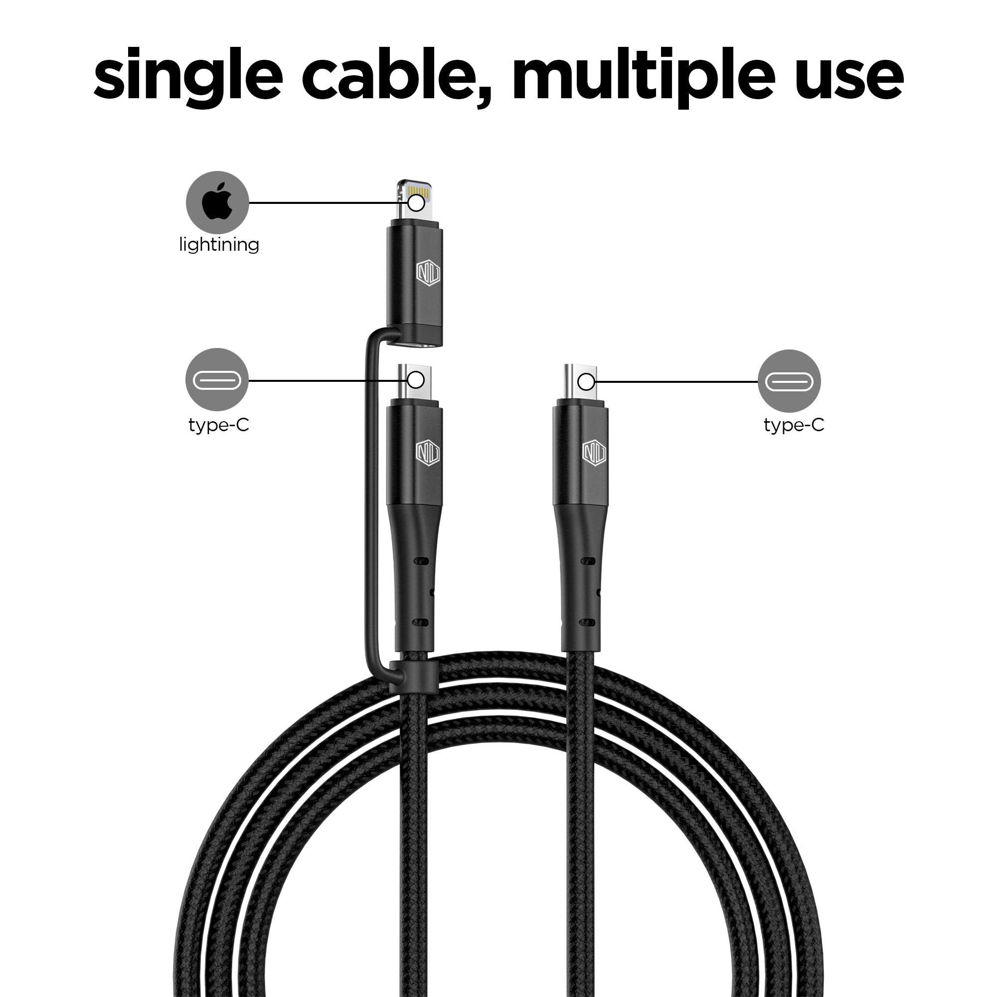 Blaze Duo 80W 2 in 1 Braided Cable (Type-C to Type-C to Type-L)