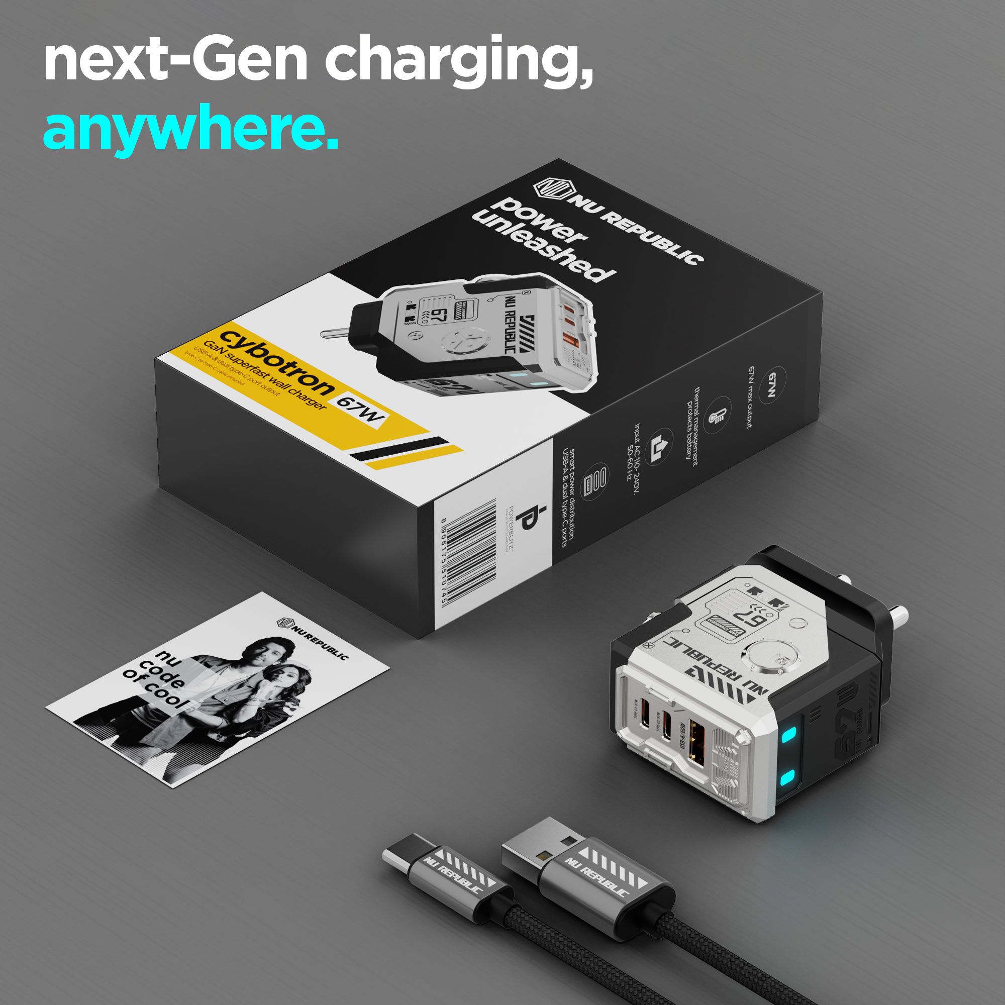 Cybotron 67W GaN Superfast Wall Charger Silver