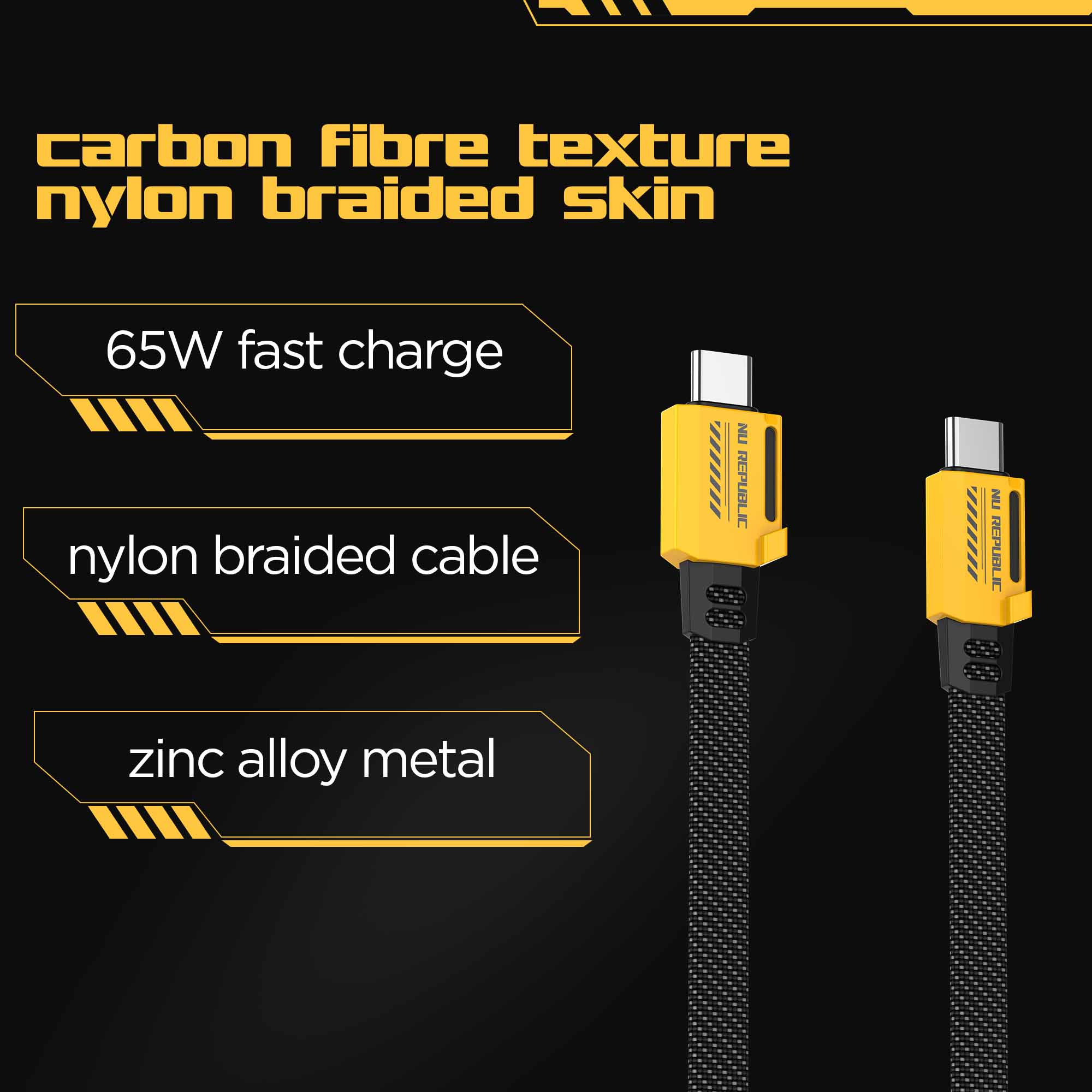 Blaze Fusion 120W Fast Charging Carbon fiber design cable (C-C Type)