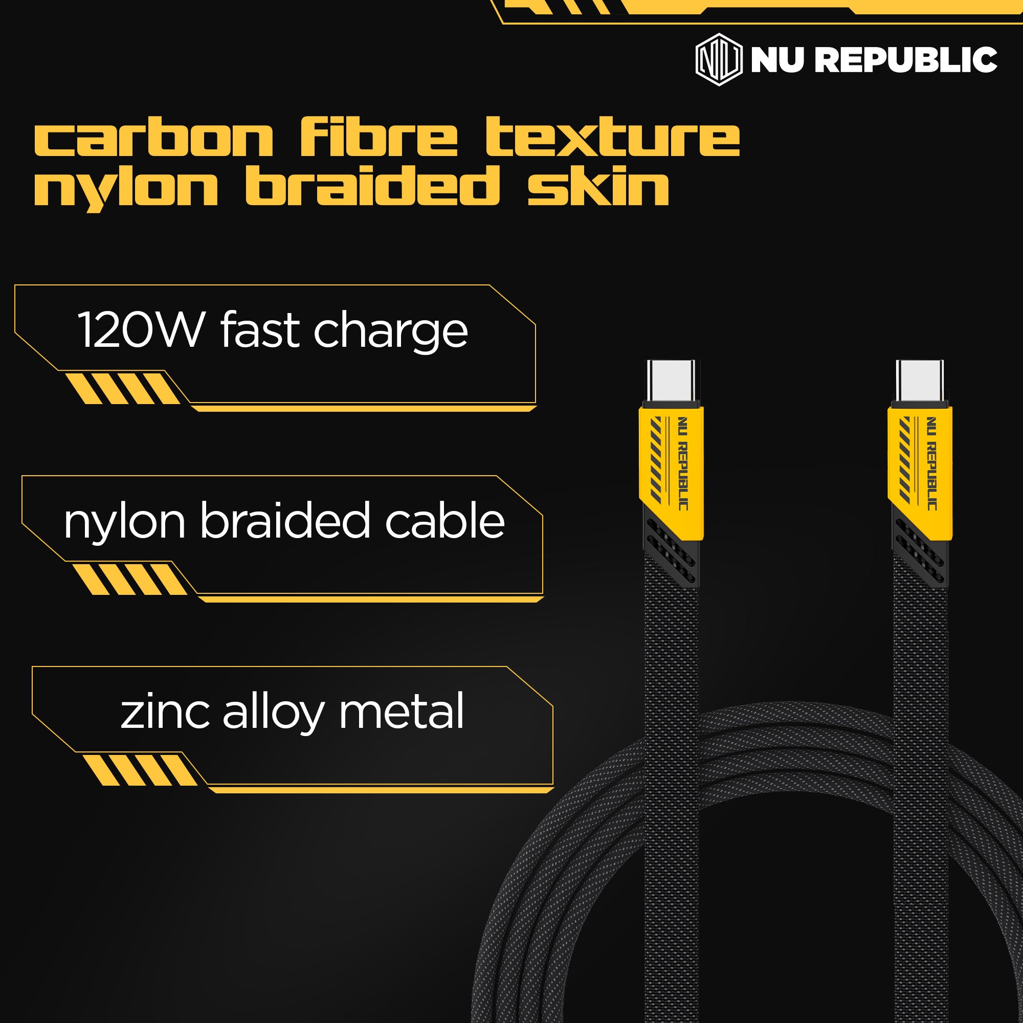 Blaze Fusion 120W Fast Charging Carbon fiber design cable (C-C Type)