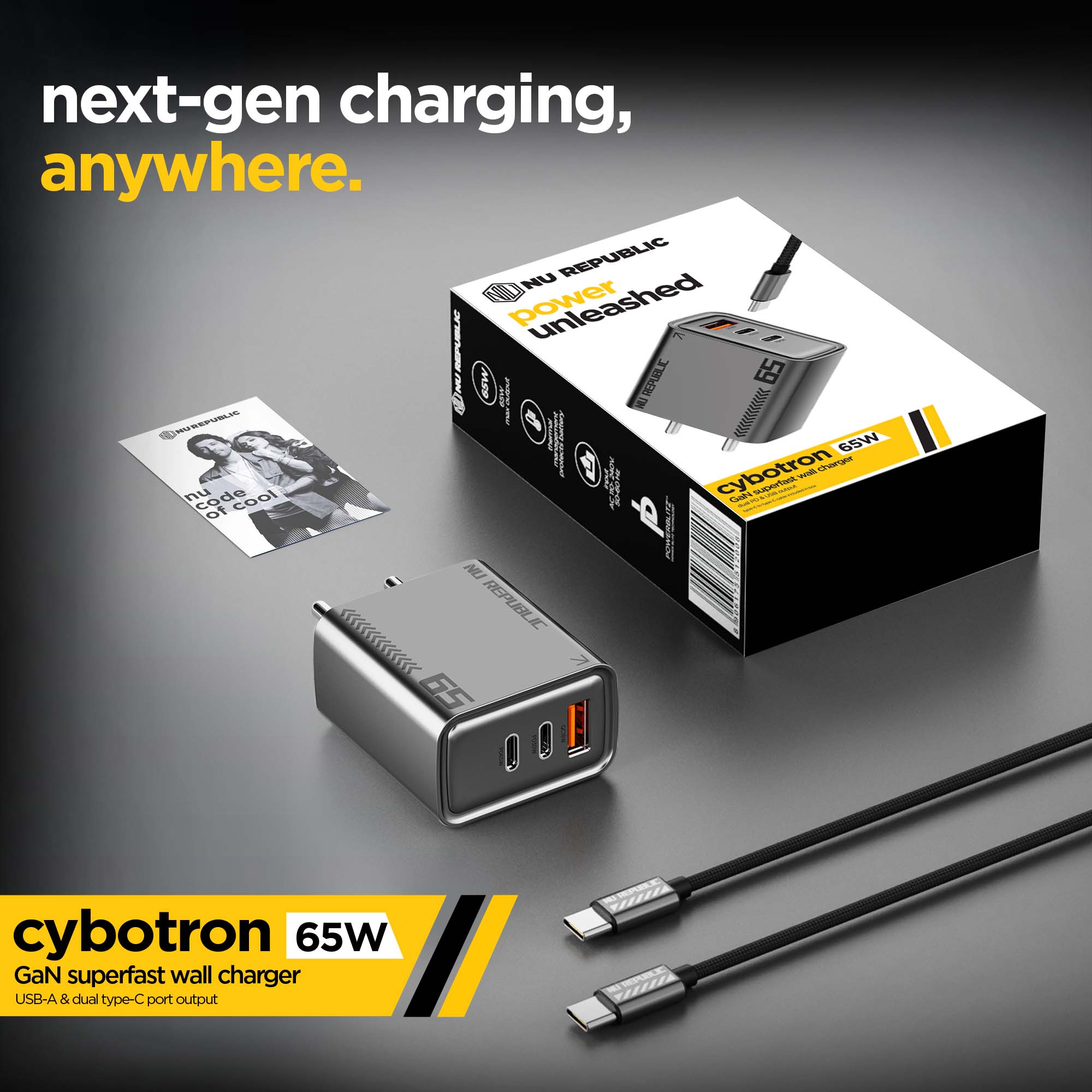 Cybotron 65W GaN Superfast Wall Charger (Grey)