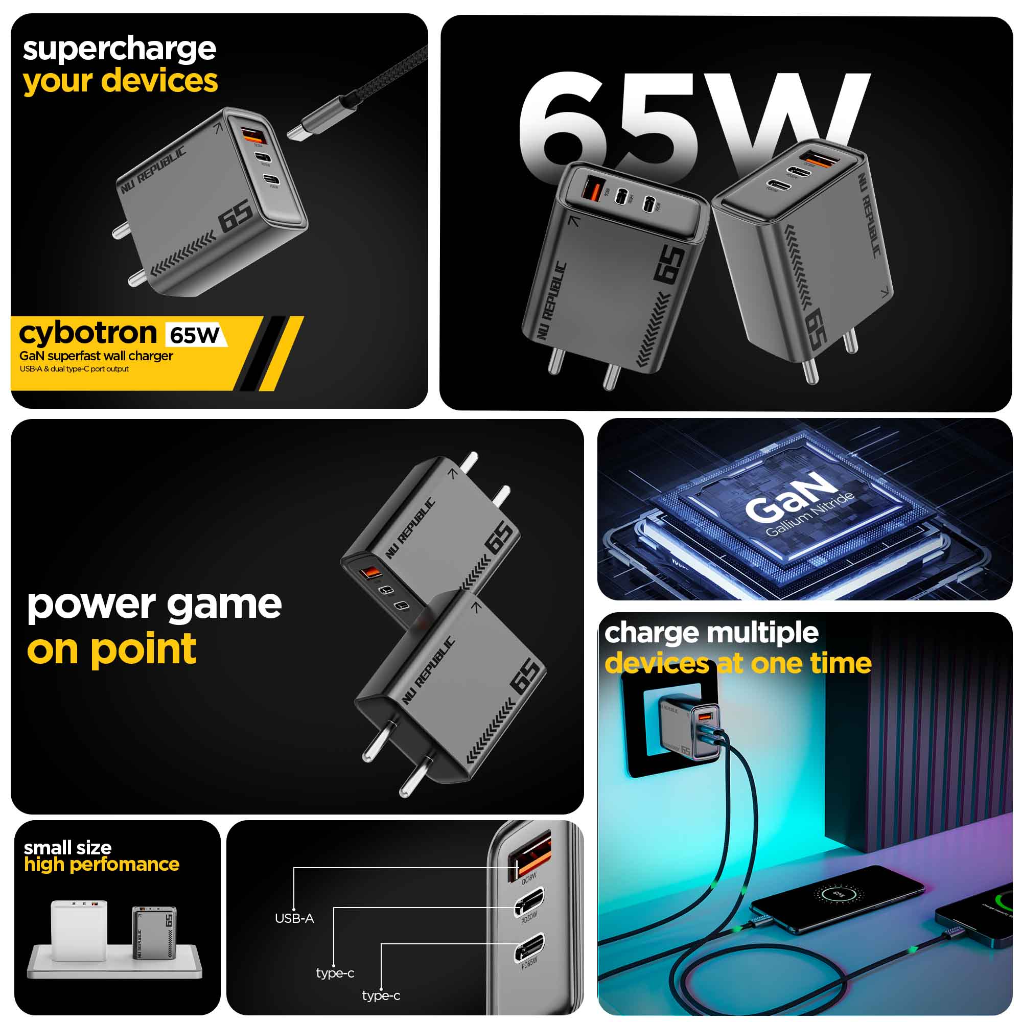 Cybotron 65W GaN Superfast Wall Charger (Grey)