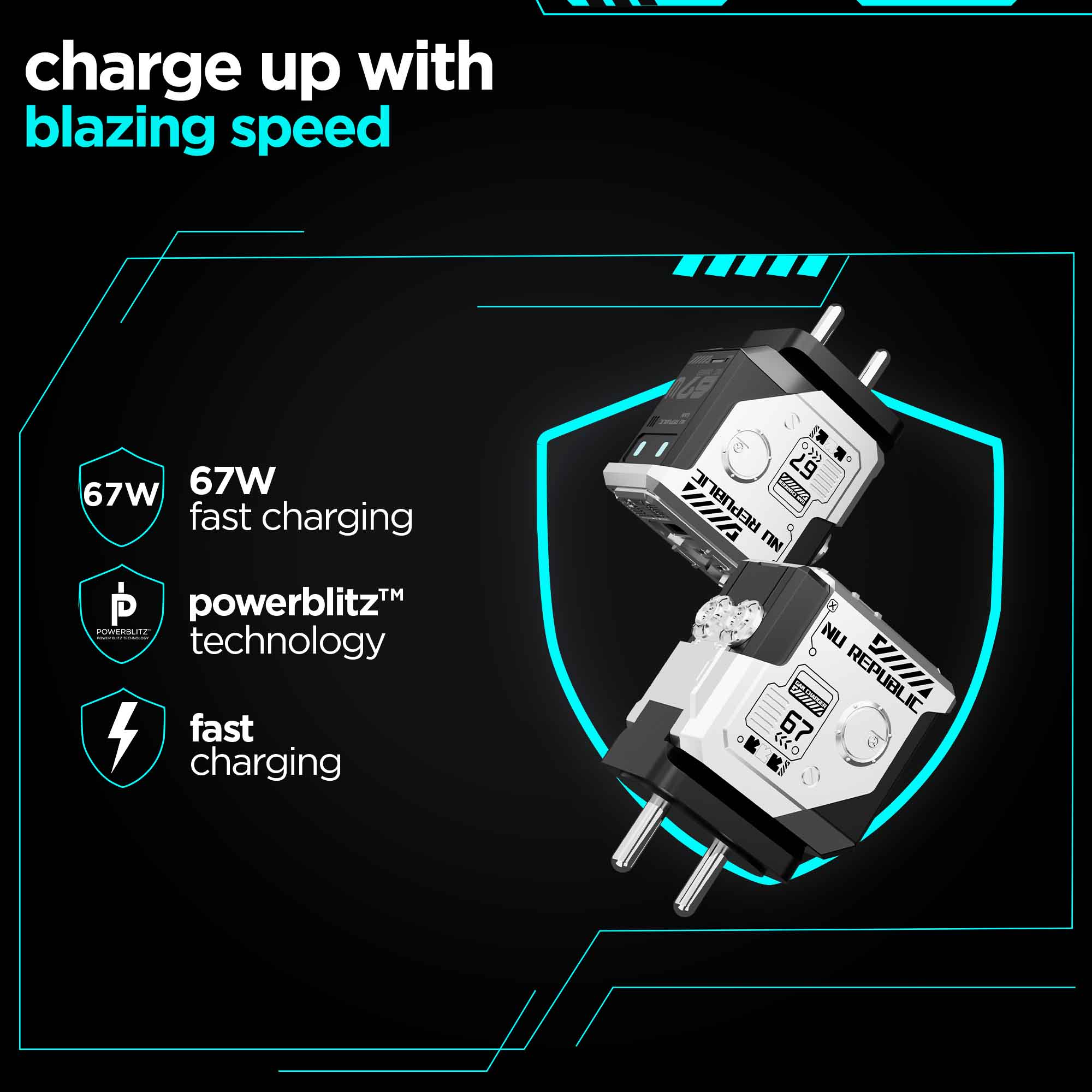 Cybotron 67W GaN Superfast Wall Charger Silver