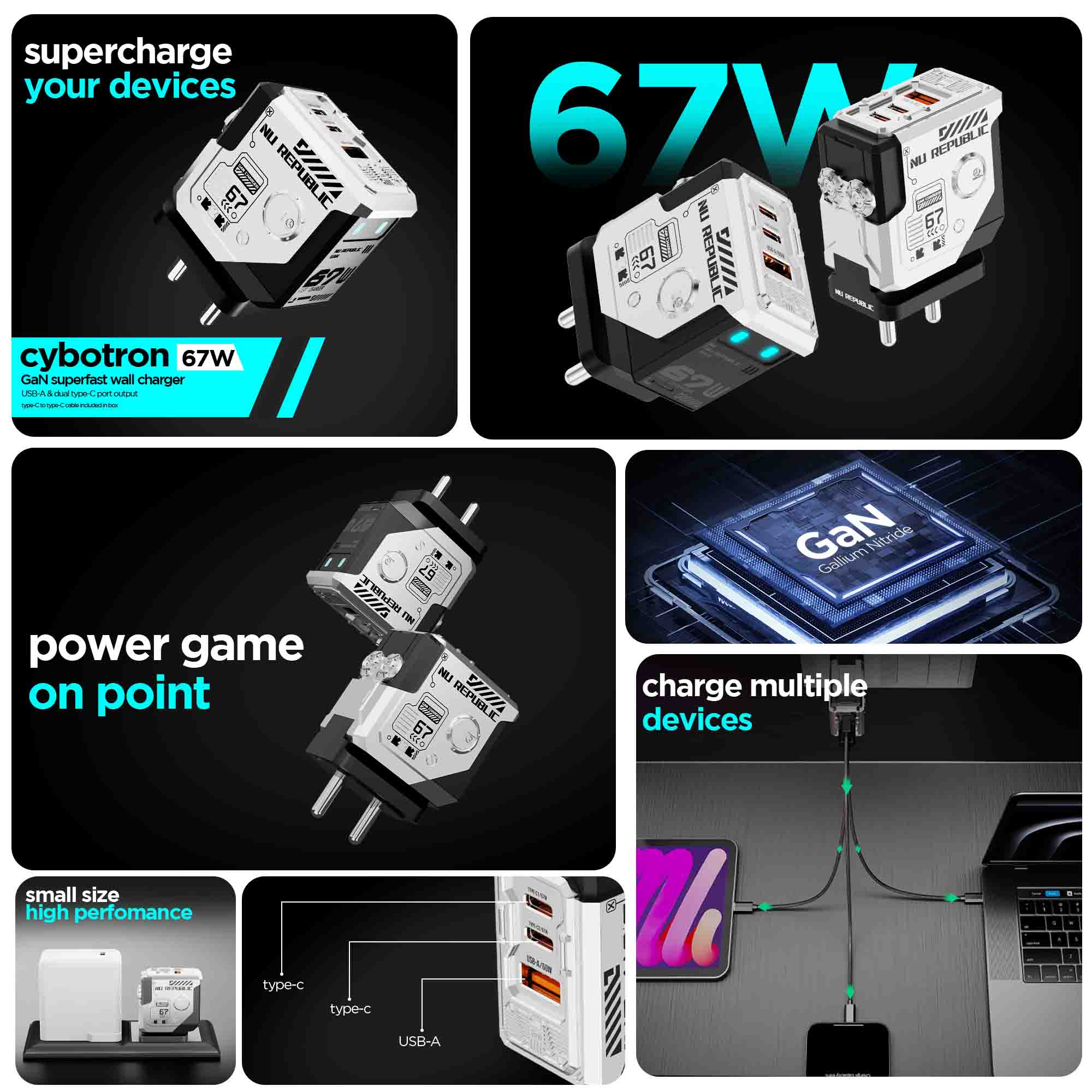 Cybotron 67W GaN Superfast Wall Charger Silver