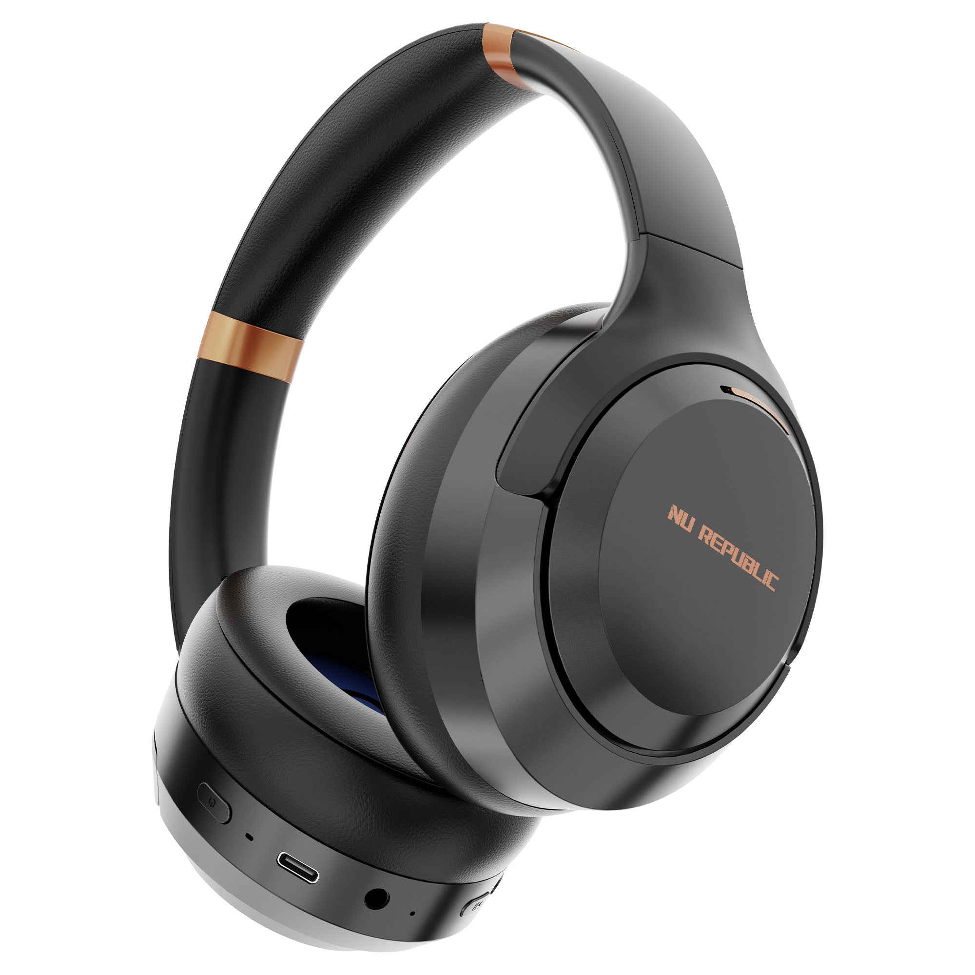 Nu Republic Starboy 3 wireless headphones featuring 56 hours playtime, X-Bass® Technology, 50ms low latency, ENC, and Dual Pairing connectivity.