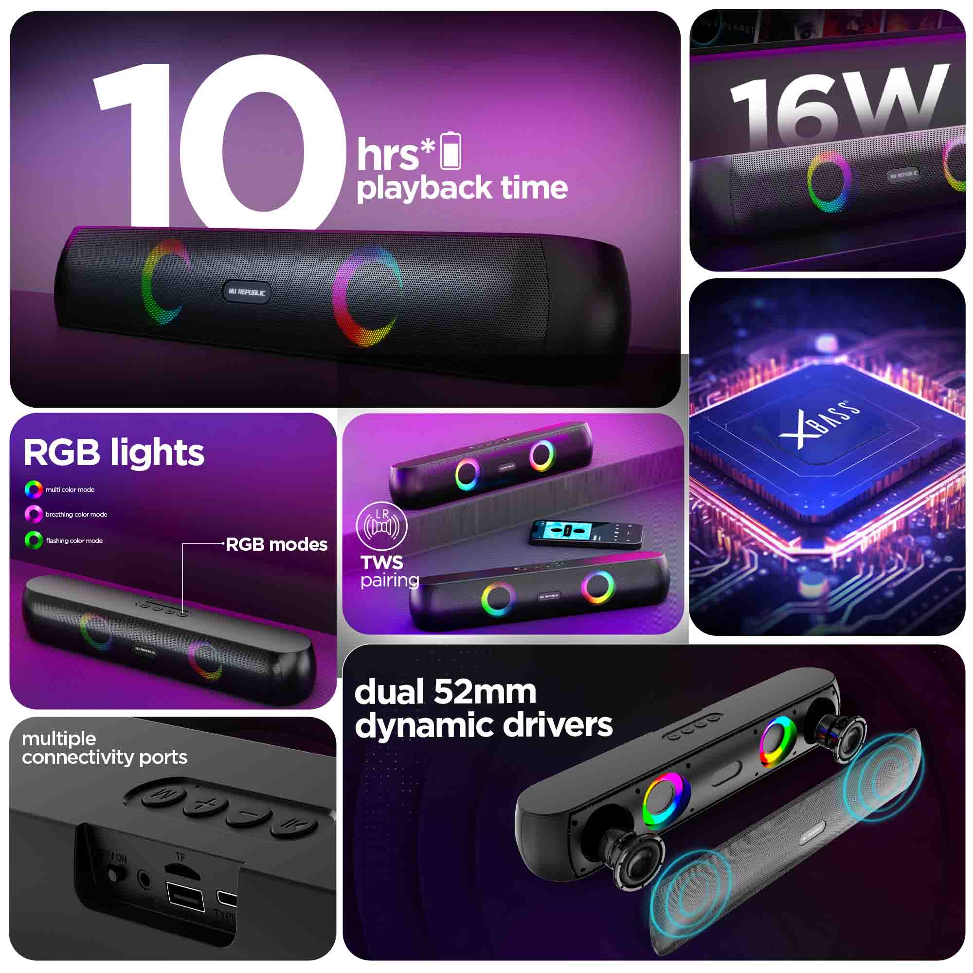 Experience powerful 16W RMS audio, immersive RGB lighting, X-Bass® Technology, TWS pairing, and up to 10 hours of playtime with the Partybox 160 portable speaker.
