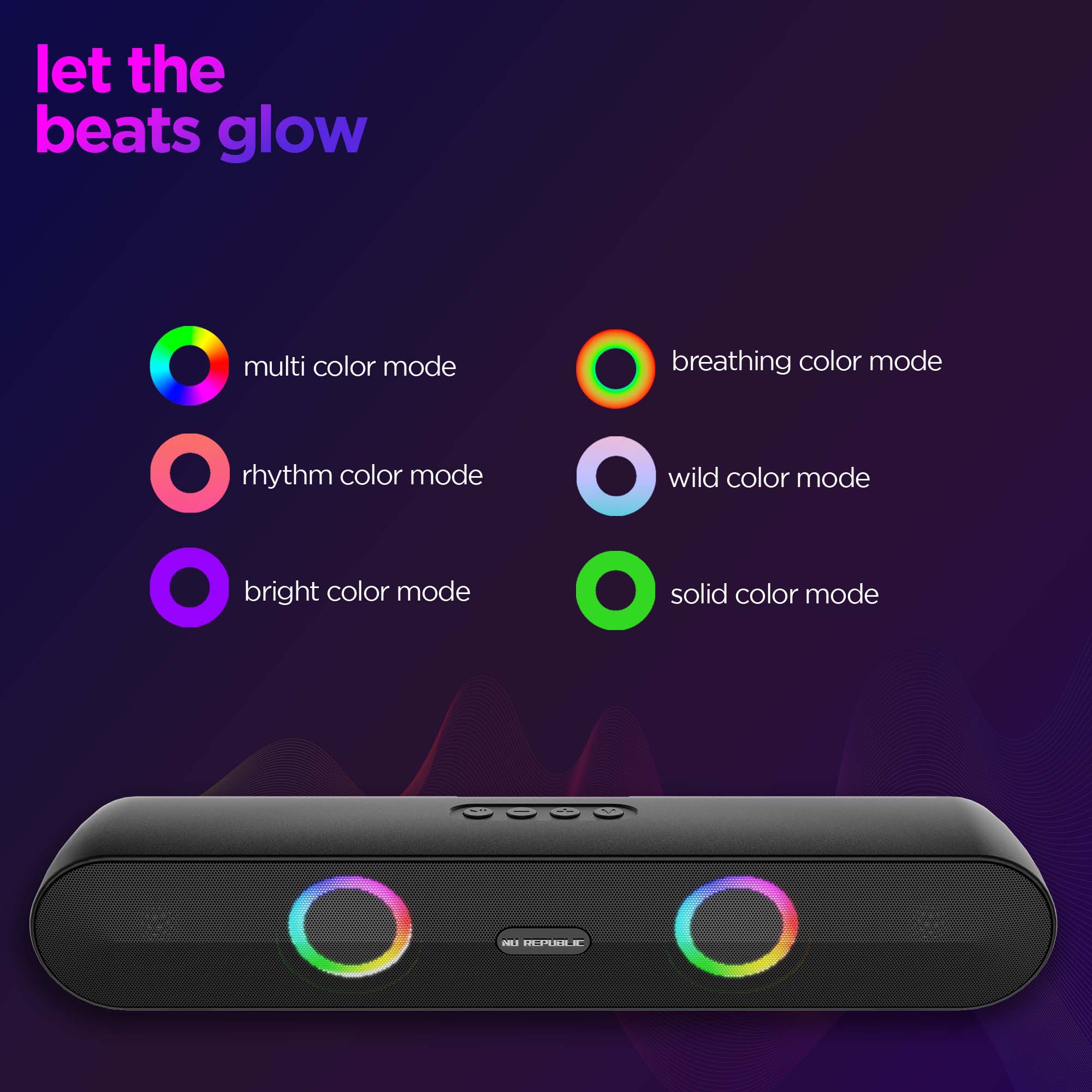 Partybox 165 speaker featuring multiple RGB lighting modes designed to match every mood and music genre.