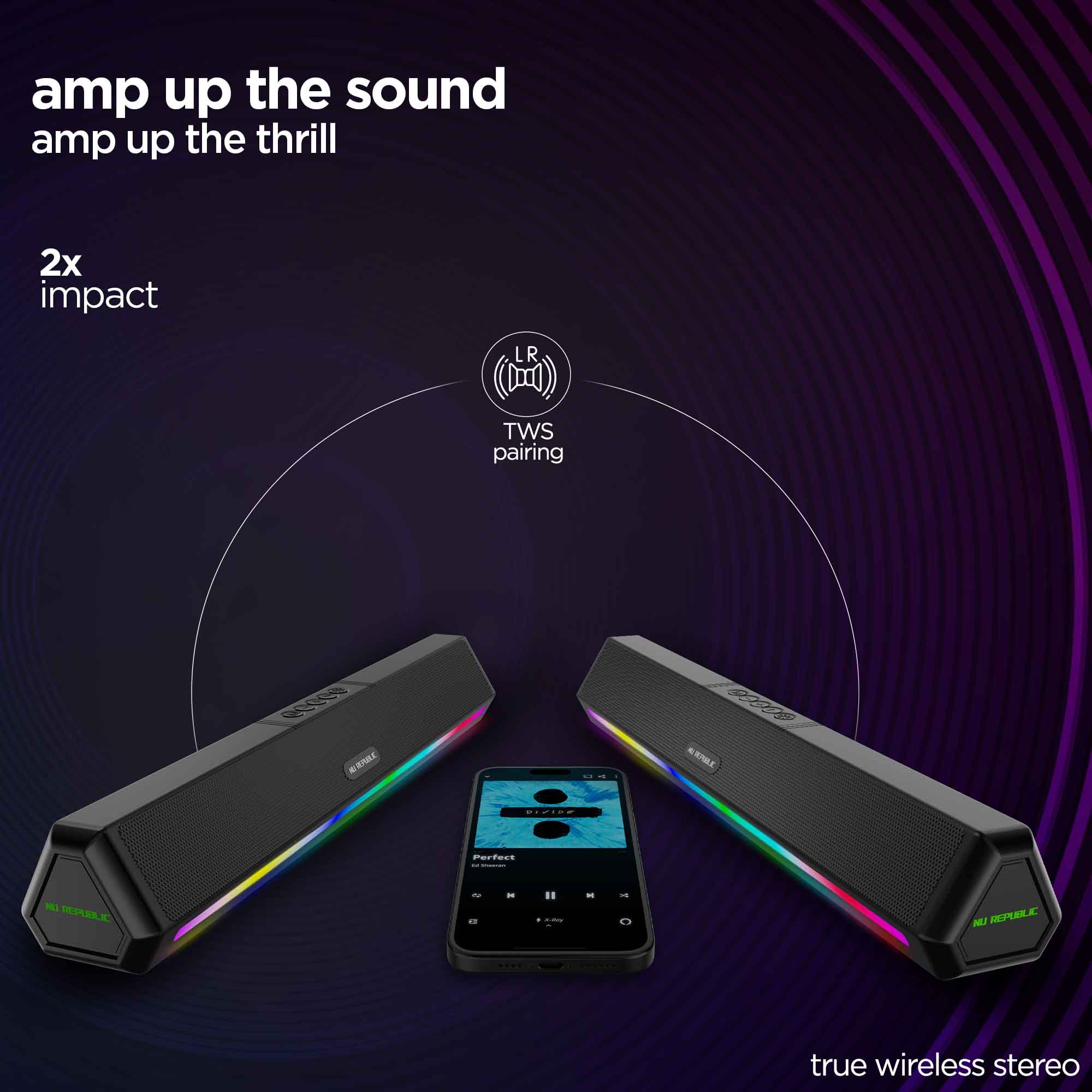 Pair two Partybox 240 speakers wirelessly with TWS technology for an immersive stereo audio experience.