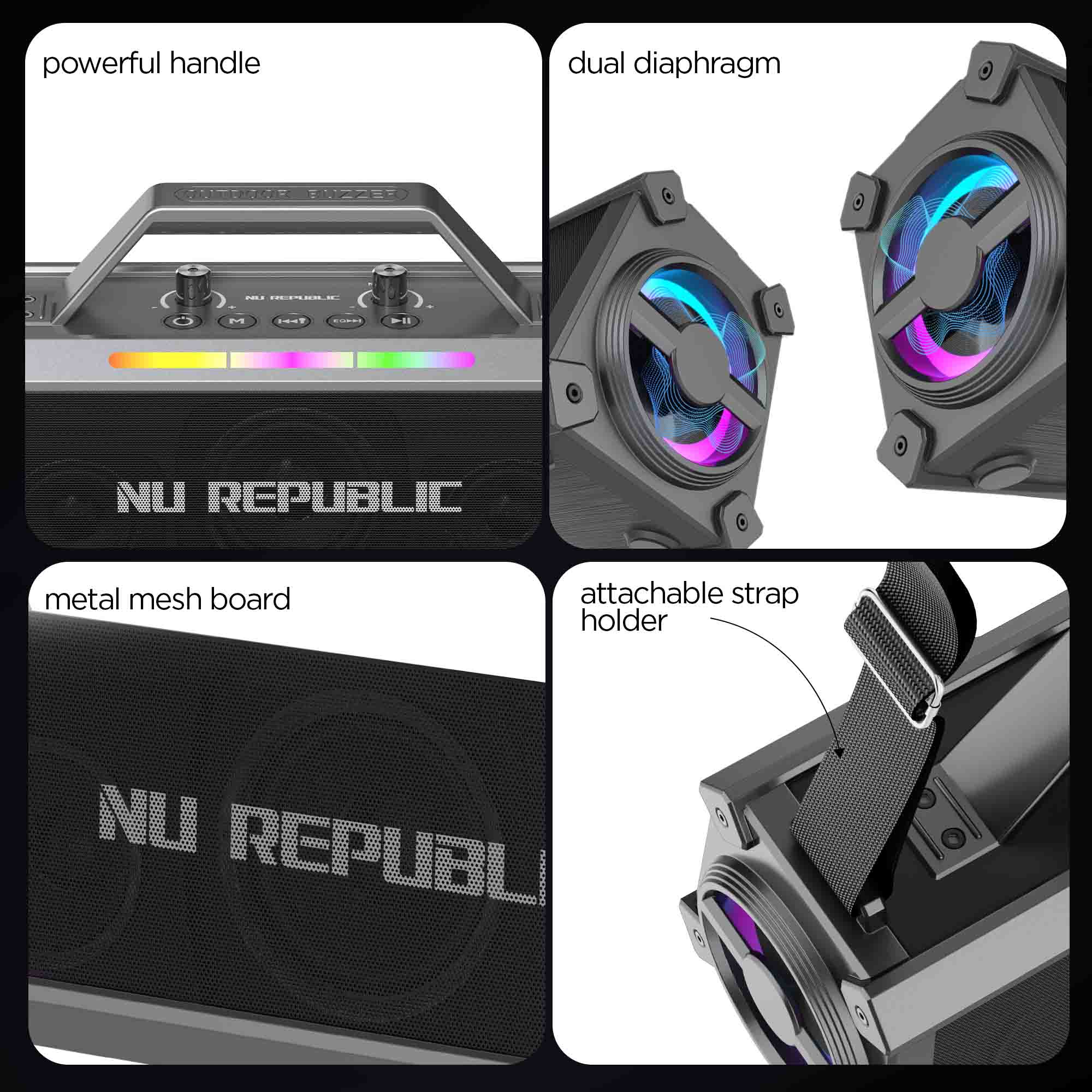 Rugged portable speaker designed for parties, travel, outdoor events, and karaoke sessions.