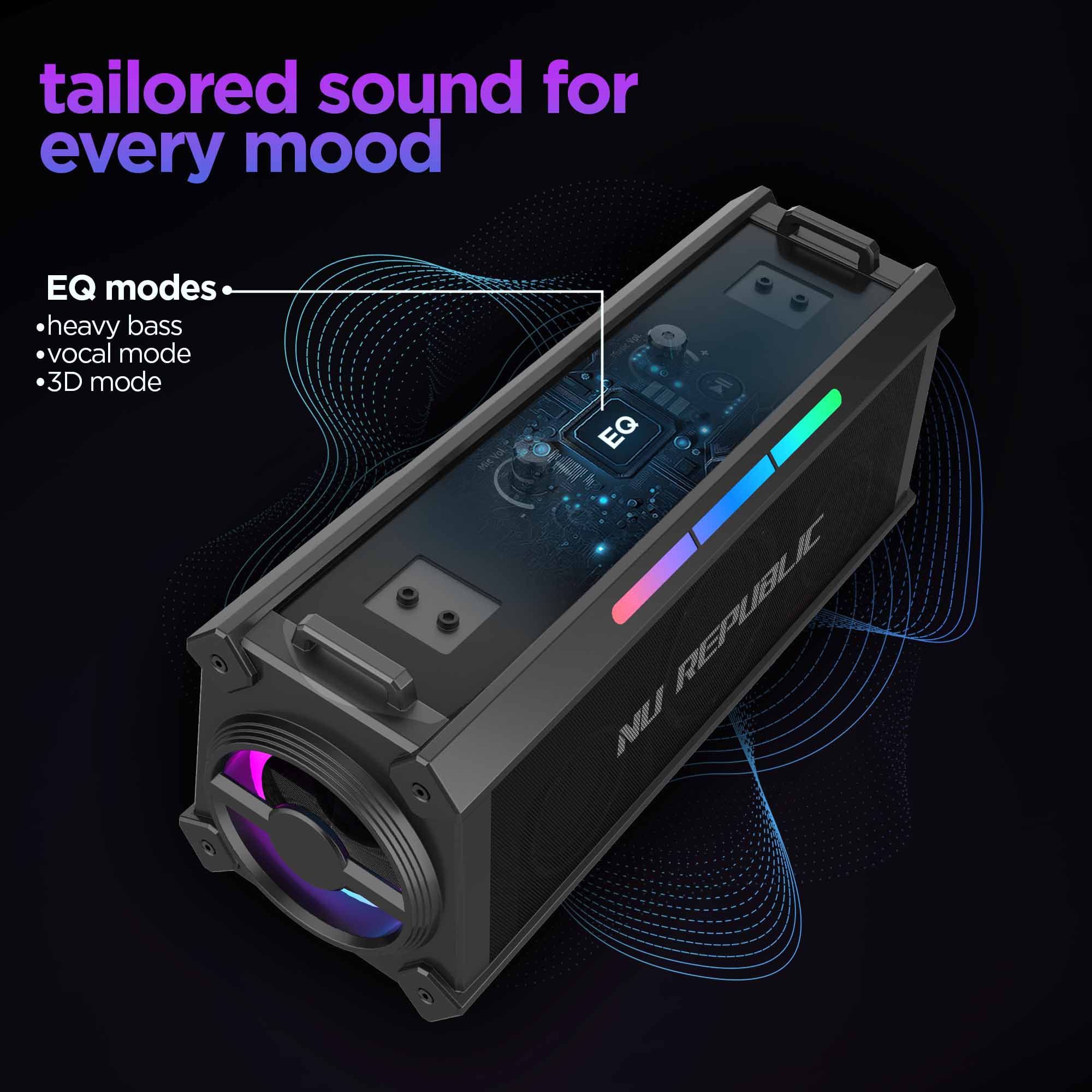 Dedicated bass mode boosts low-end frequencies for powerful and energetic sound.