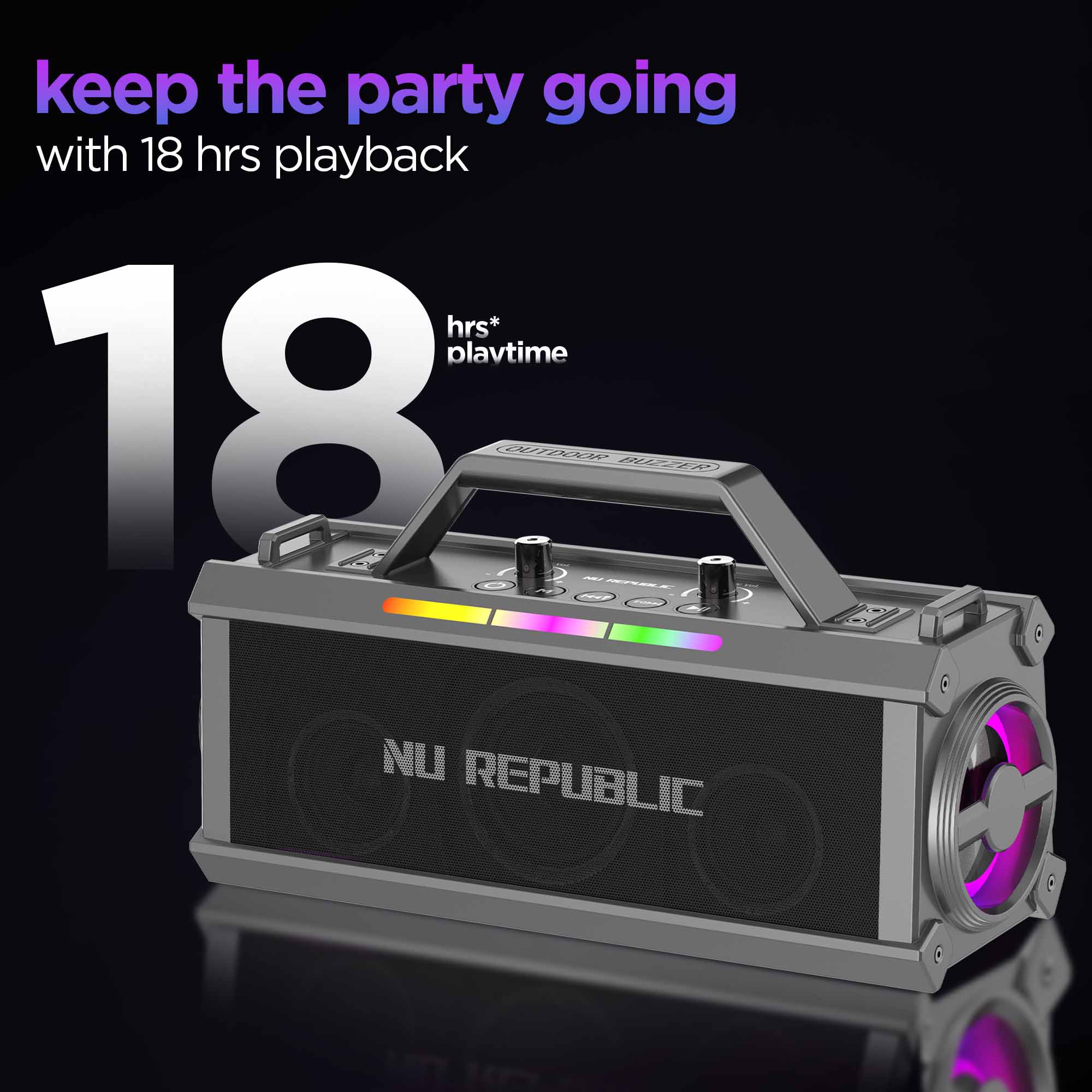 Long-lasting battery provides up to 18 hours of uninterrupted music playback.