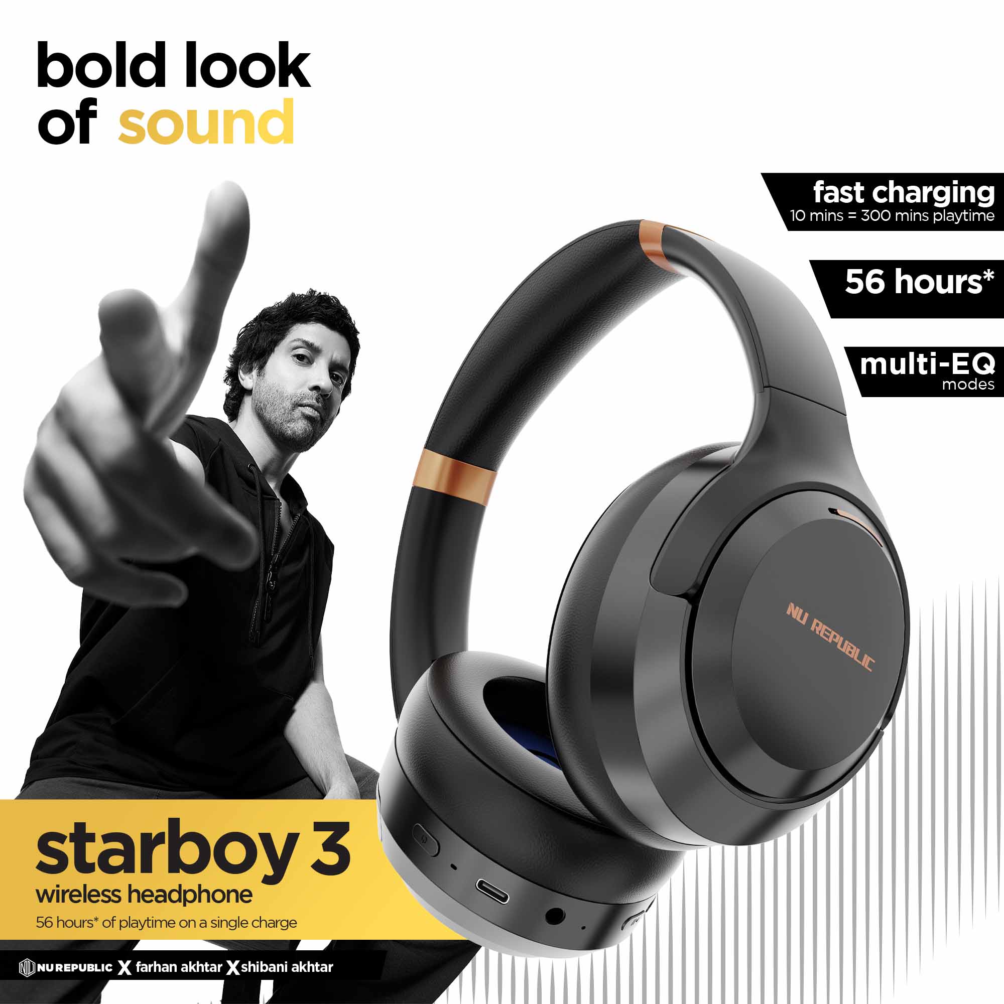 Experience powerful bass, lag-free gaming, crystal-clear calls, and up to 56 hours of non-stop entertainment with Starboy 3.