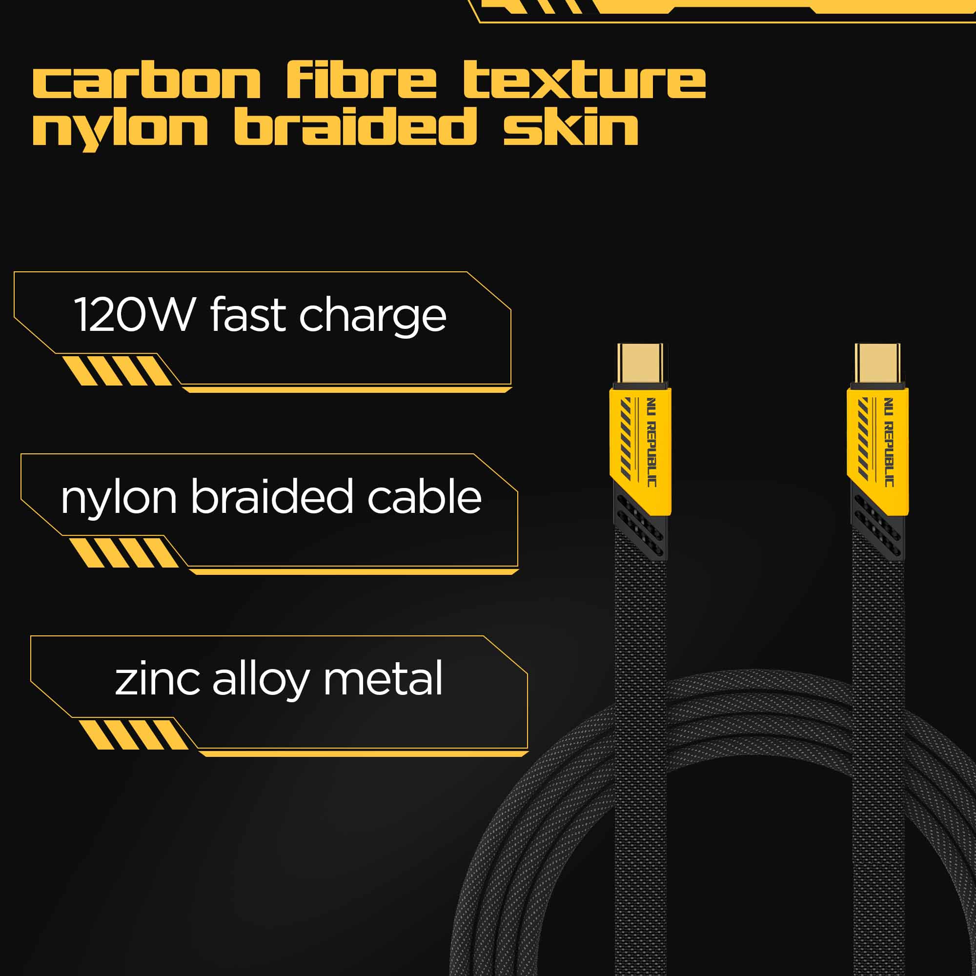 Blaze Fusion 120W Fast Charging Carbon fiber design cable (C-C Type)