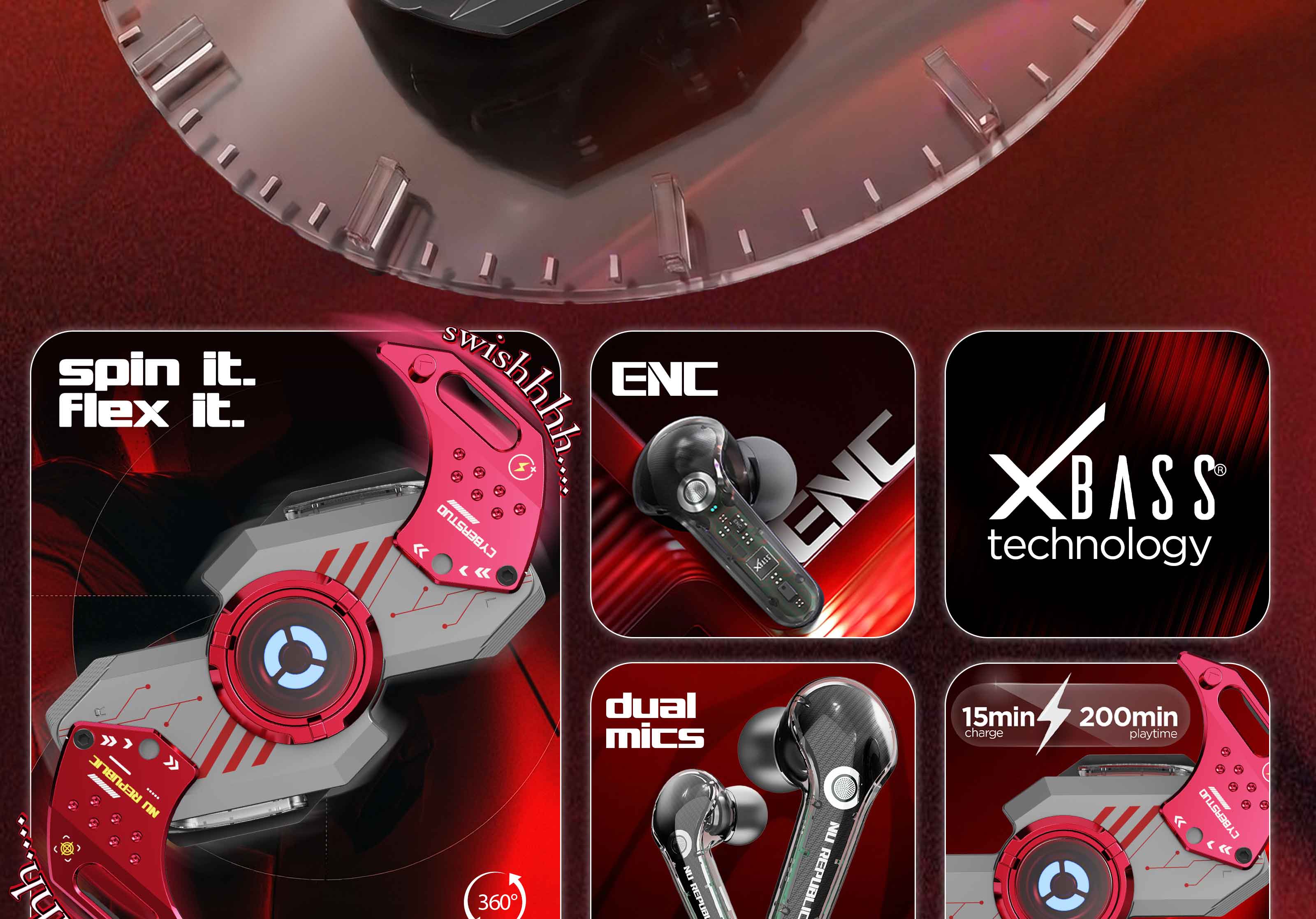 Cyberstud Spin wireless earbuds with fidget spinner design and deep bass audio