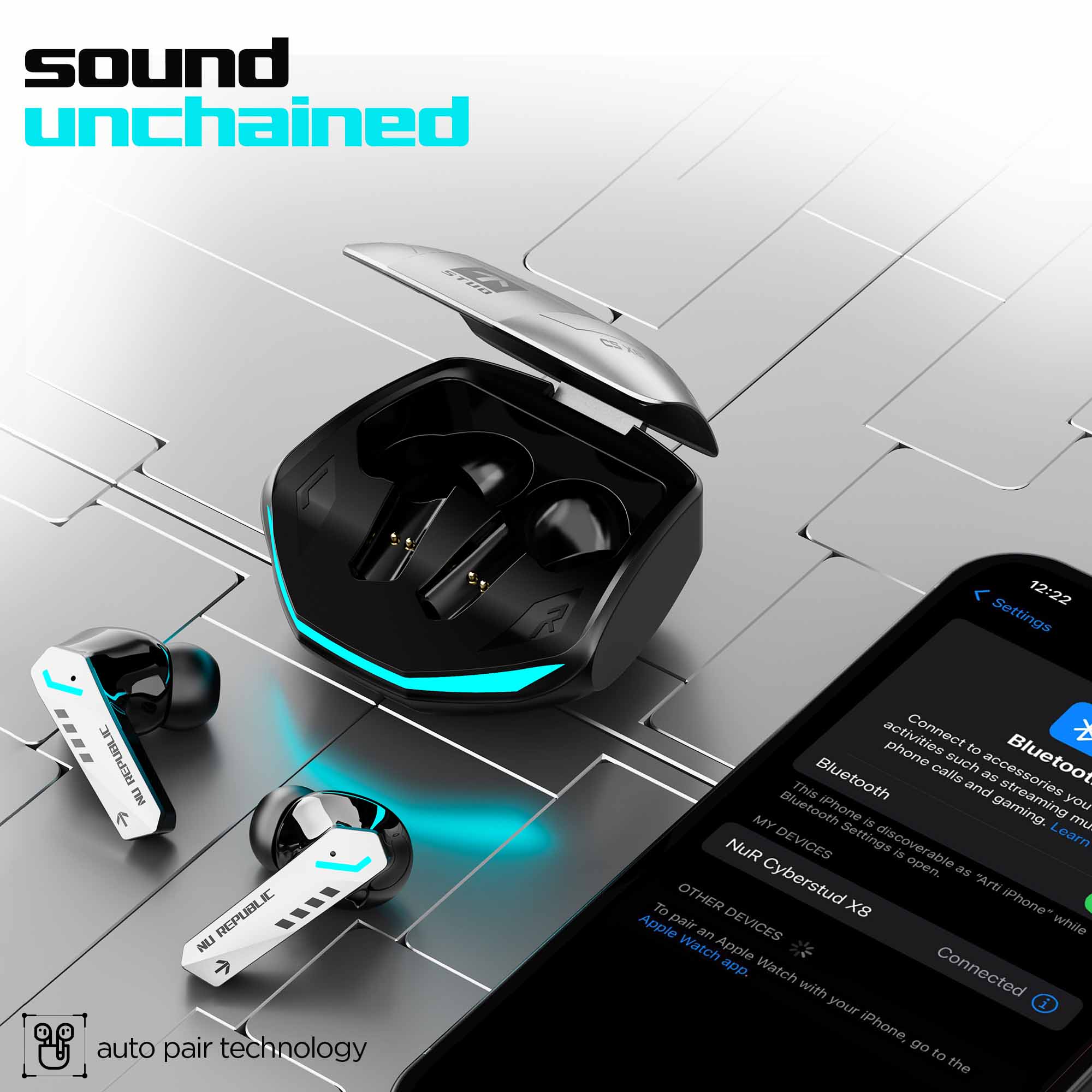 Cyberstud X8 earbuds with instant auto pairing for seamless connectivity