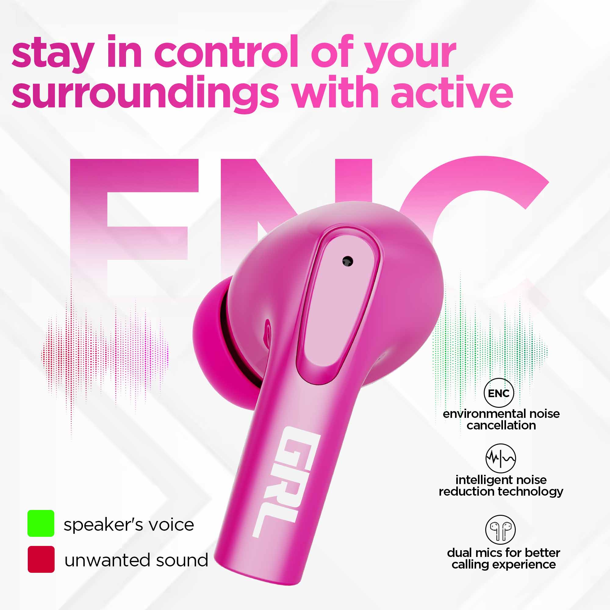 Shibani Akhtar using Epic X3 Hot Pink earbuds with ENC technology for crystal-clear voice calls