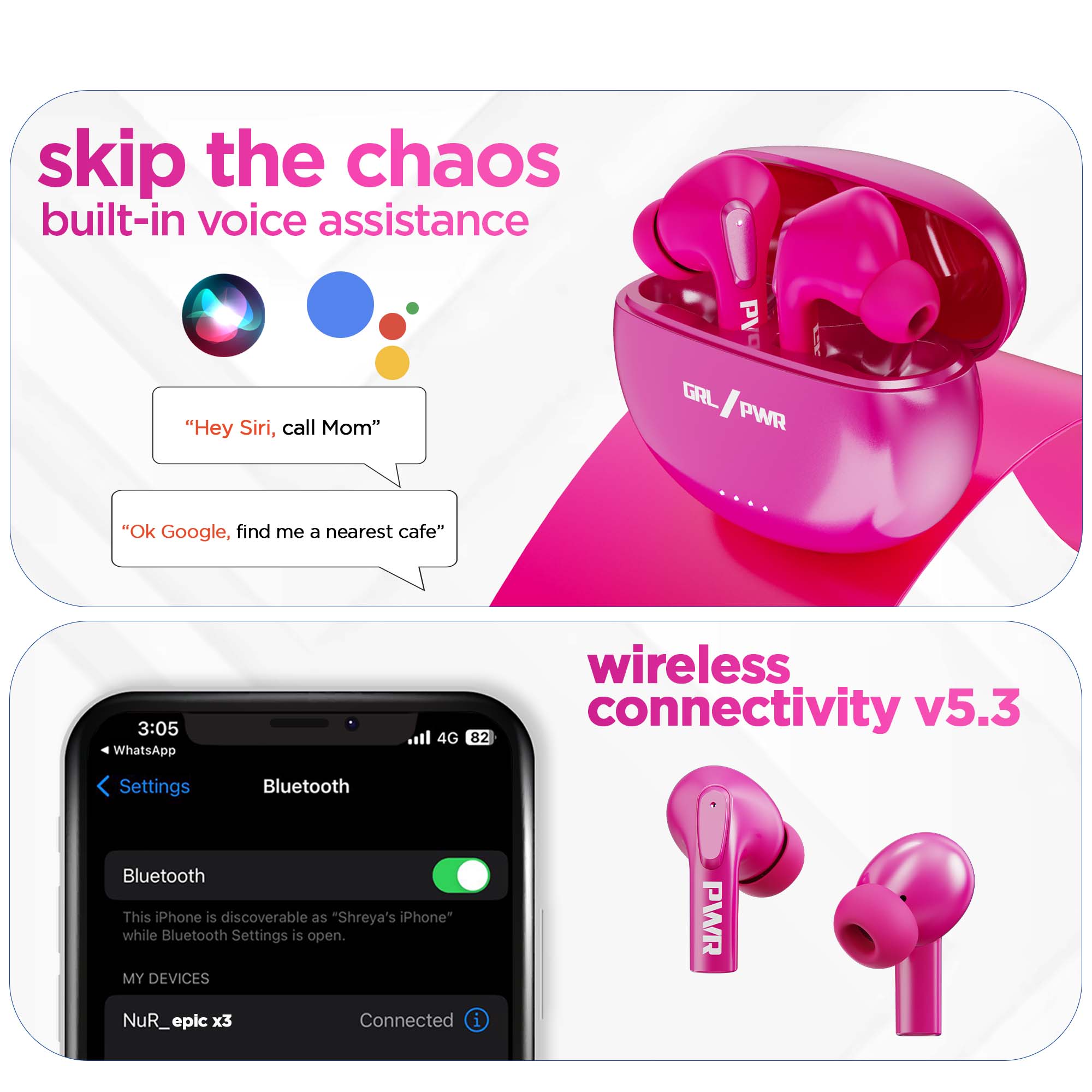 Shibani Akhtar enjoying seamless Bluetooth connectivity with Epic X3 Hot Pink earbuds