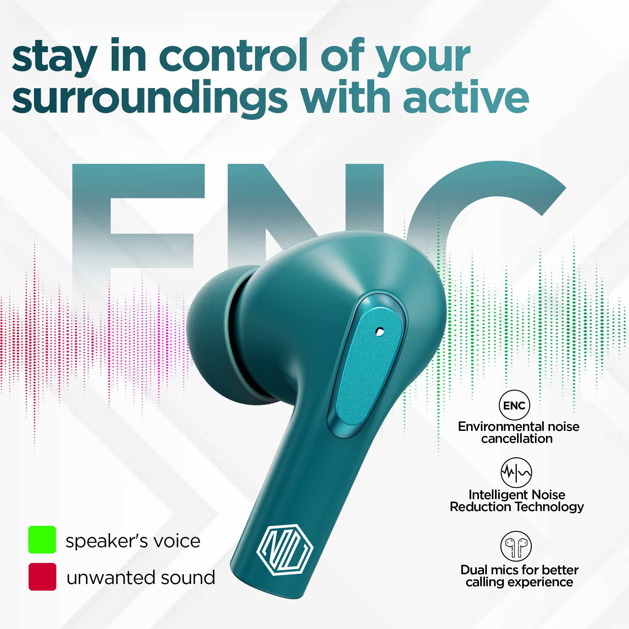 Epic X3 wireless earbuds reducing background noise for enhanced call clarity