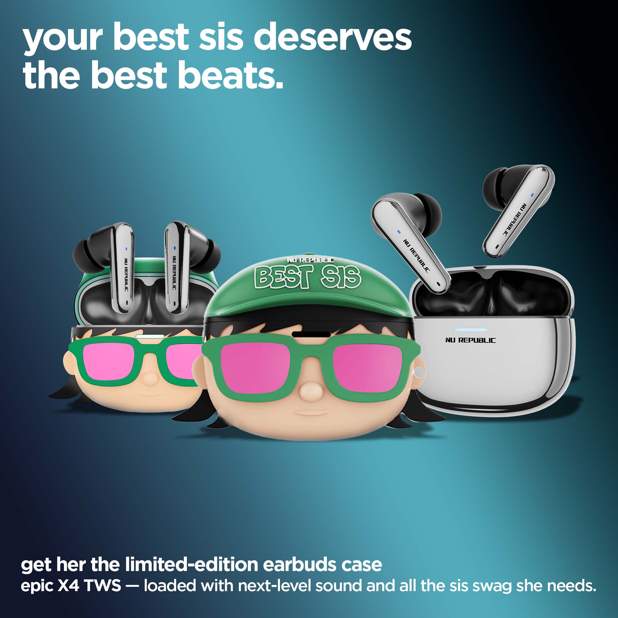 Epic X4 Best Sis Edition true wireless earbuds with a stylish limited-edition Best Sis charging case
