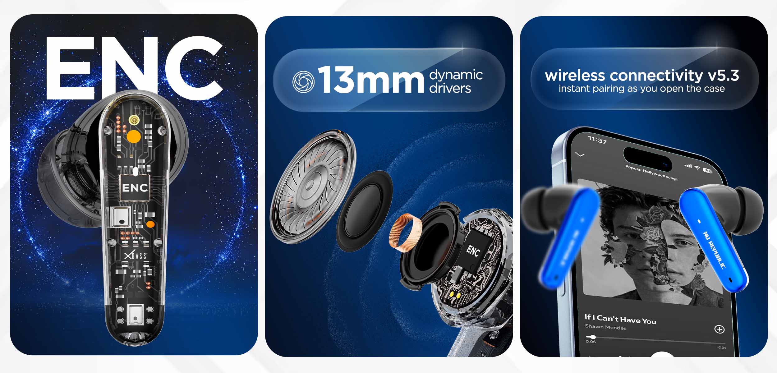 Epic X4 Blue earbuds delivering immersive 360-degree surround sound for enhanced listening