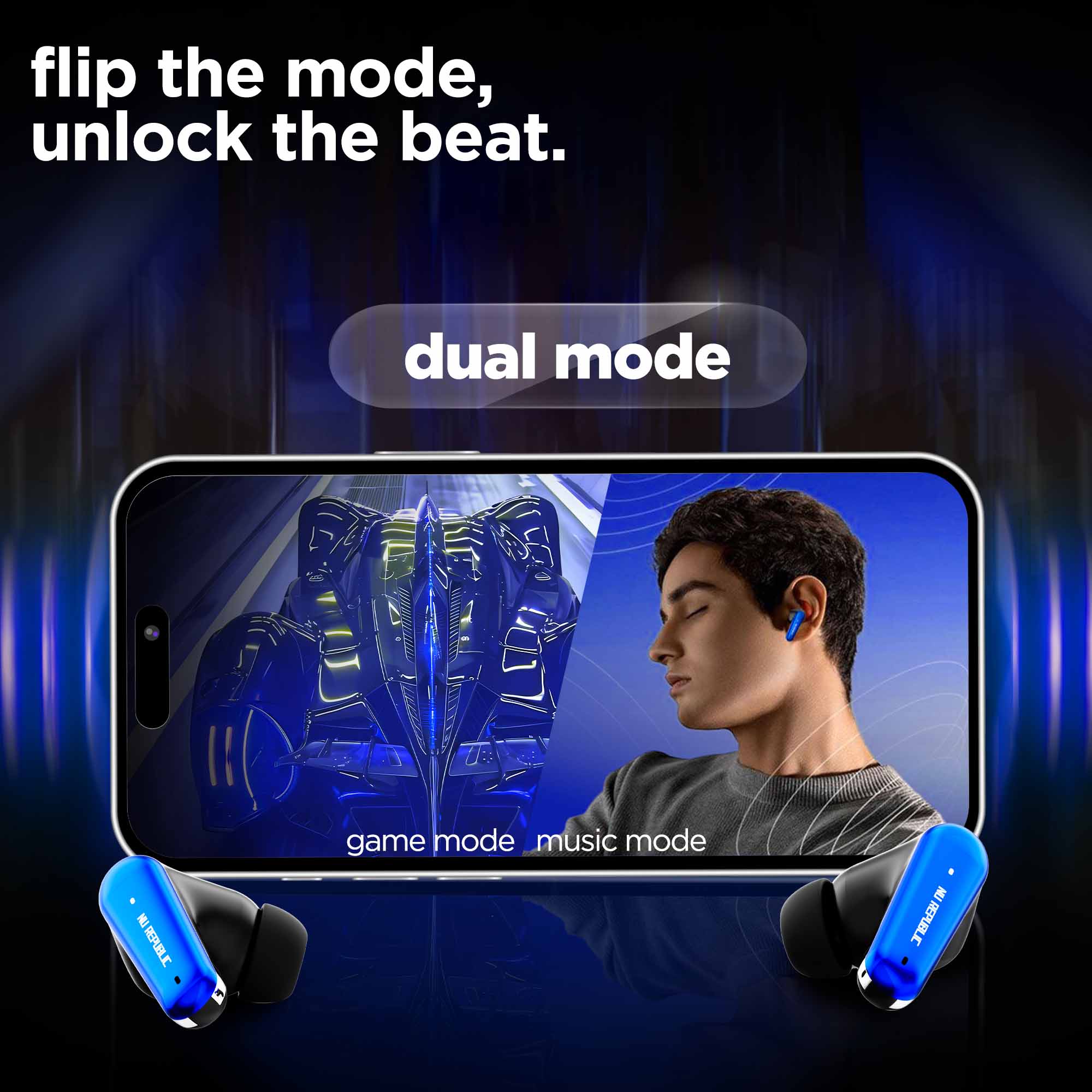 Epic X4 Green earbuds with dedicated Gaming and Music modes for optimized sound performance