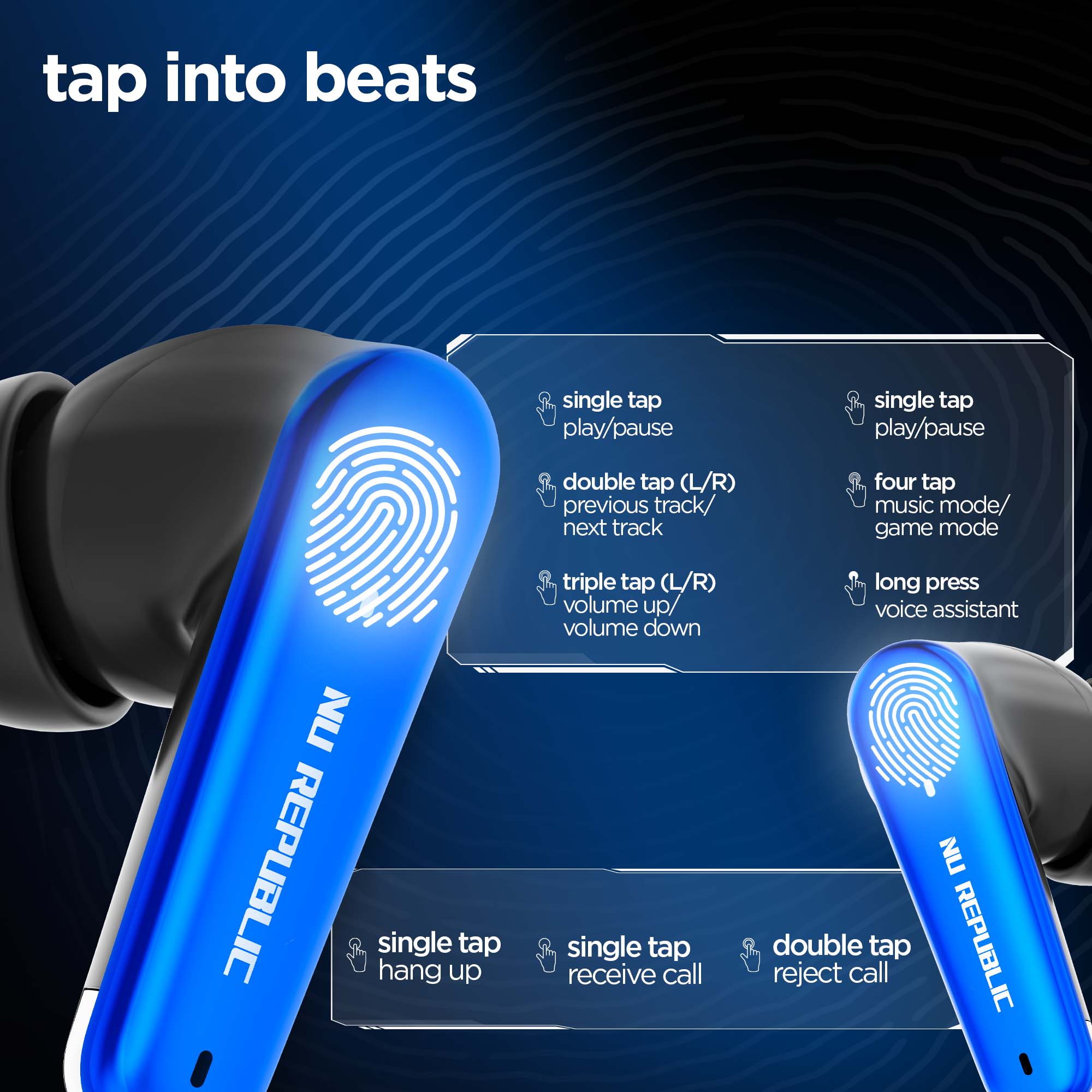Epic X4 Green earbuds with intuitive touch controls for music playback, calls, and volume adjustment