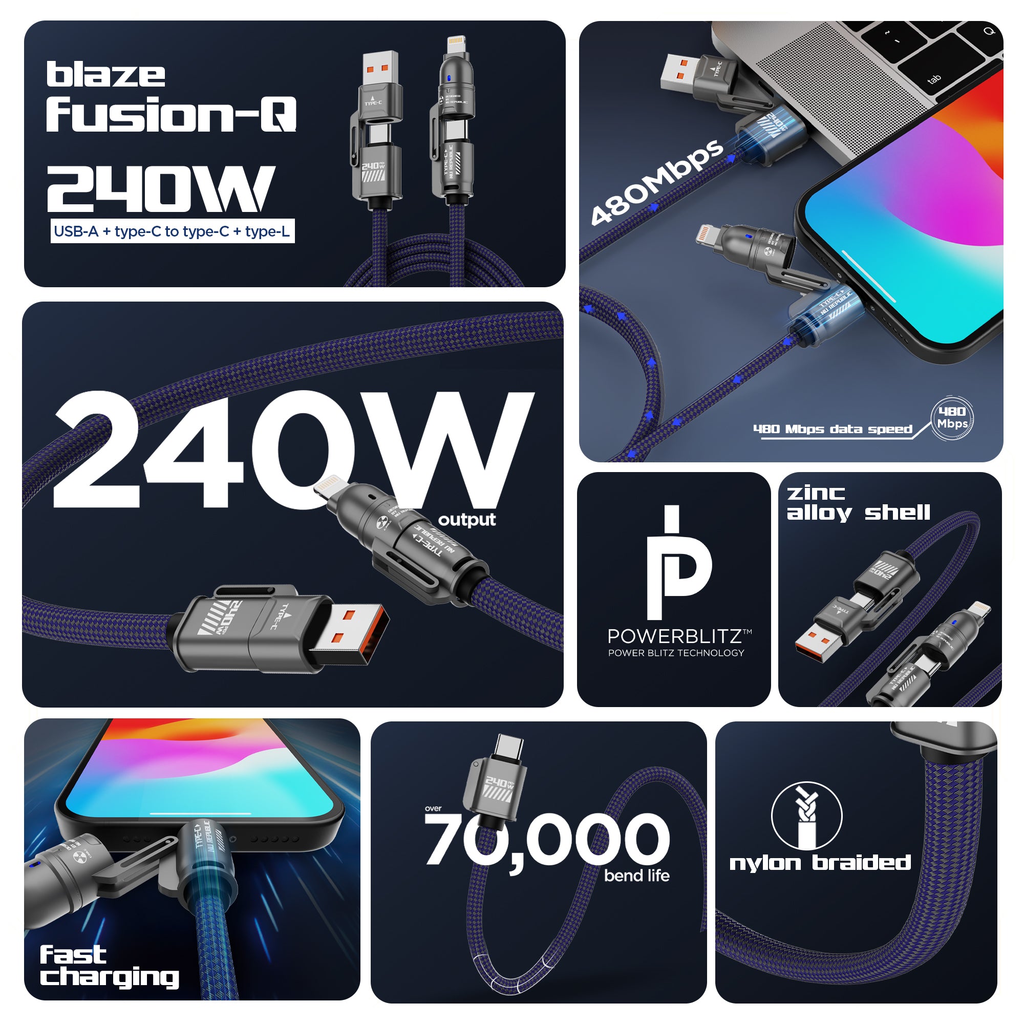 Blaze Fusion-Q 240W 4 in 1 Cable