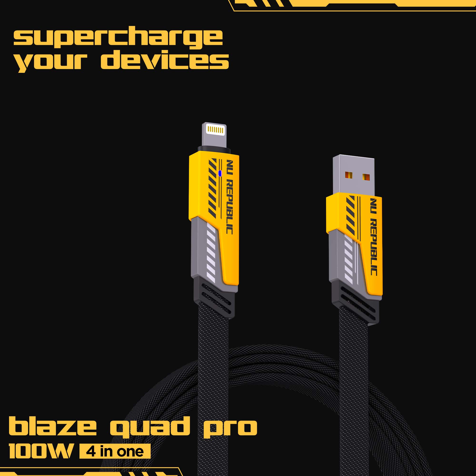 Blaze Quad Pro 100W 4 in 1 Carbon fiber design cable