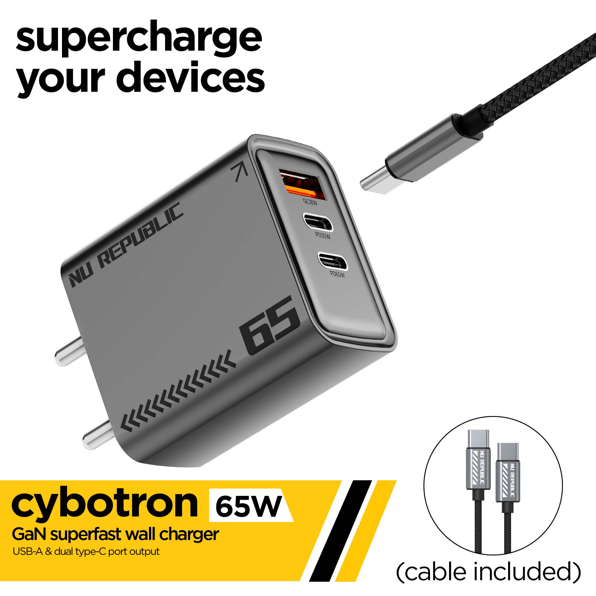 Cybotron 65W GaN Superfast Wall Charger (Grey)
