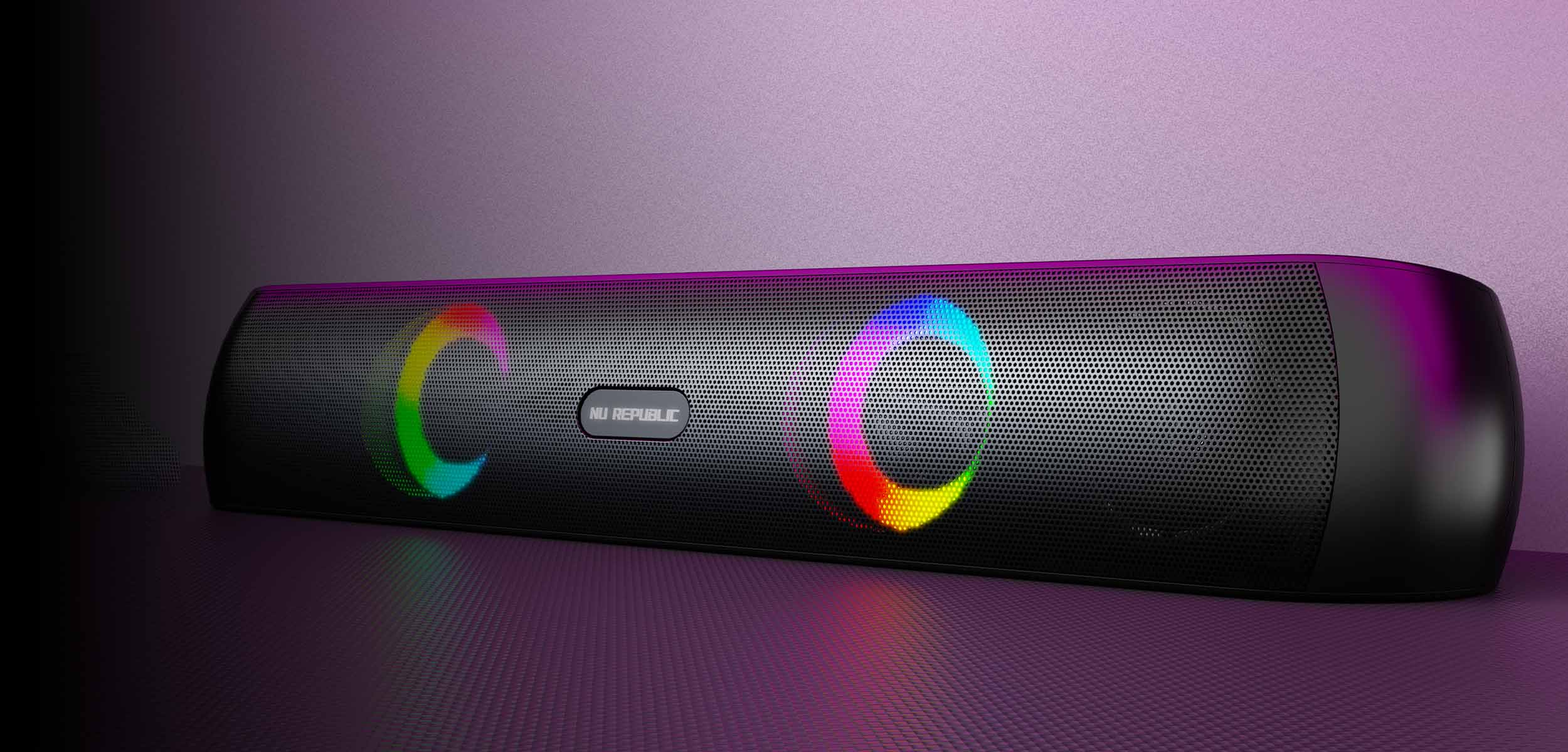 Nu Republic Partybox 160 portable Bluetooth speaker with RGB lights, 16W RMS output, X-Bass® Technology, and up to 10 hours of playtime.