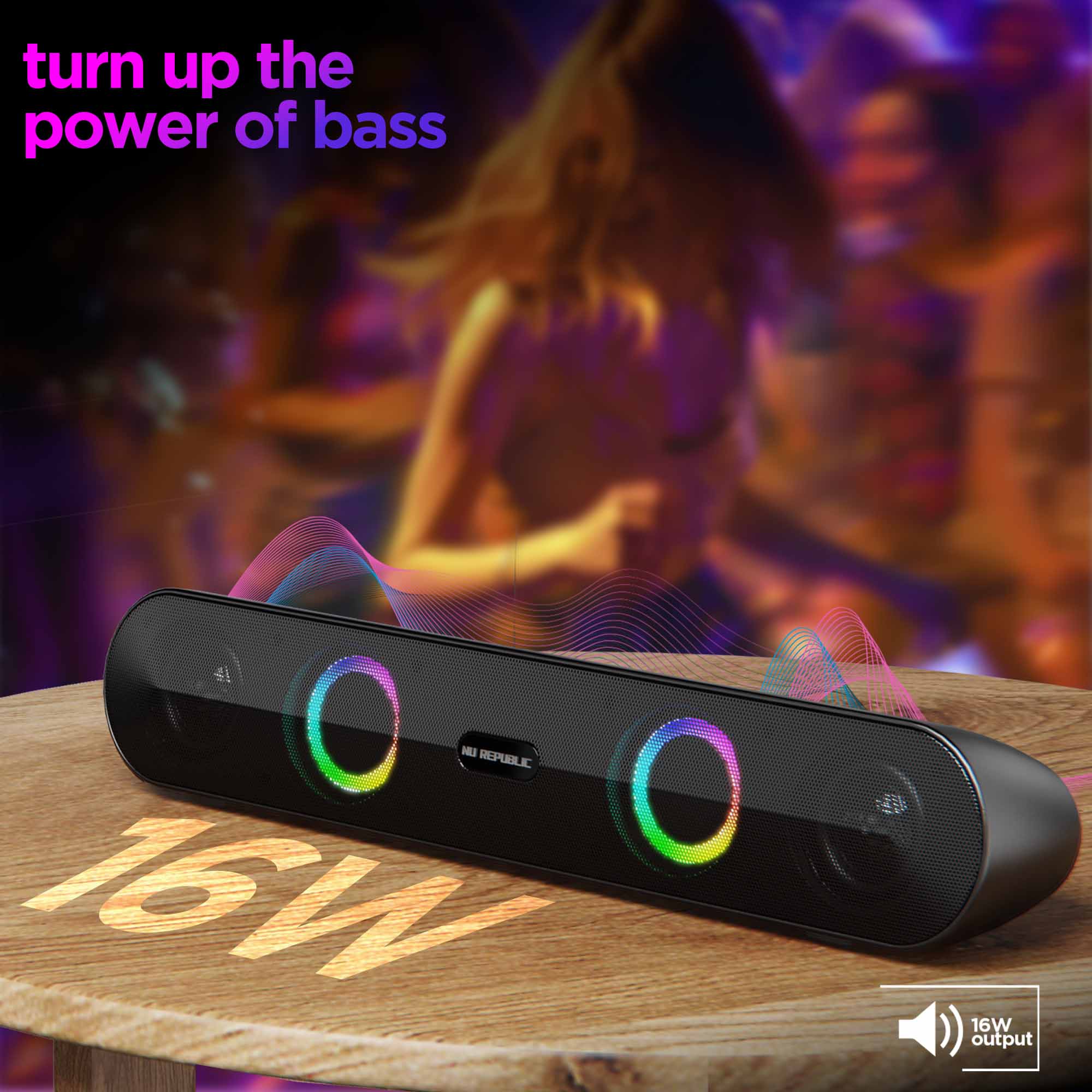 Feel every beat with the Partybox 165's 16W RMS output, delivering loud, clear audio and powerful bass for an immersive listening experience.