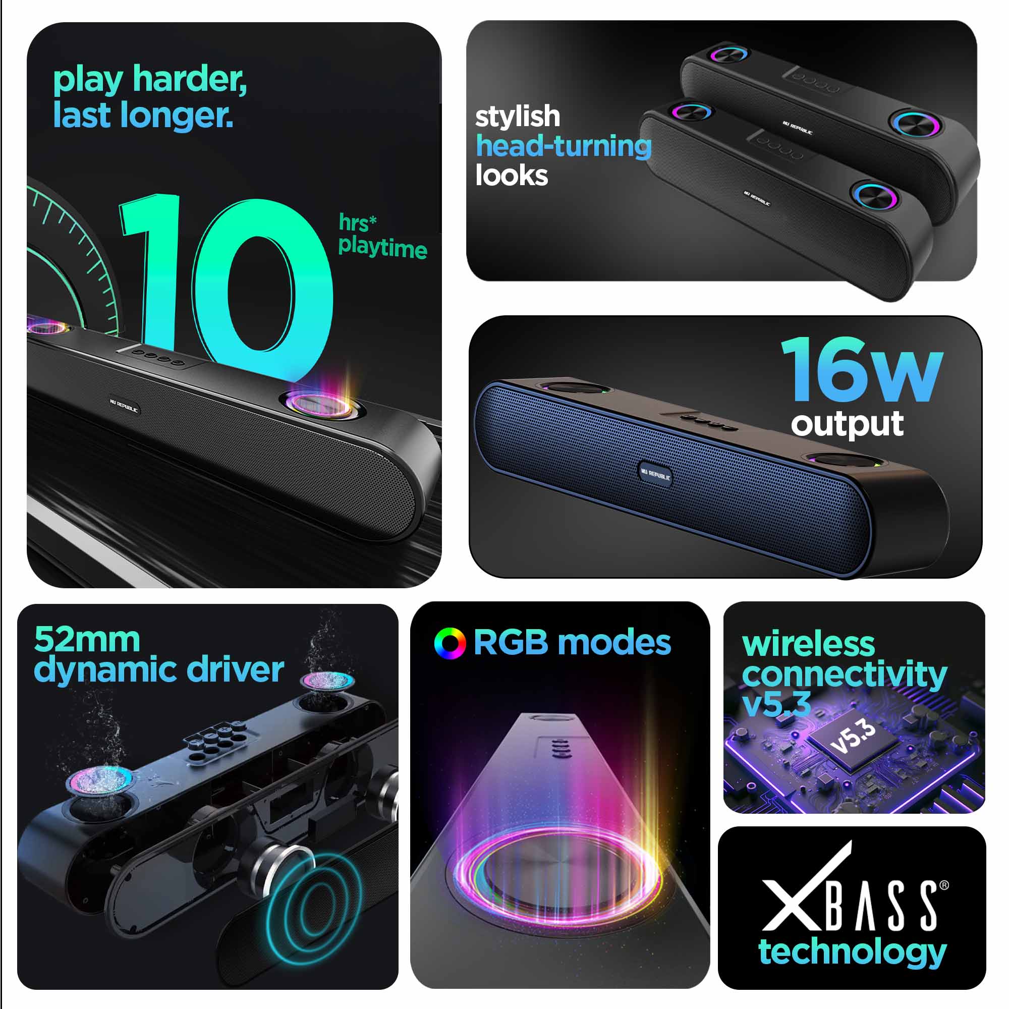 Partybox 16 combines powerful 16W output, X-Bass® technology, RGB lights, and long battery life in a compact portable speaker.