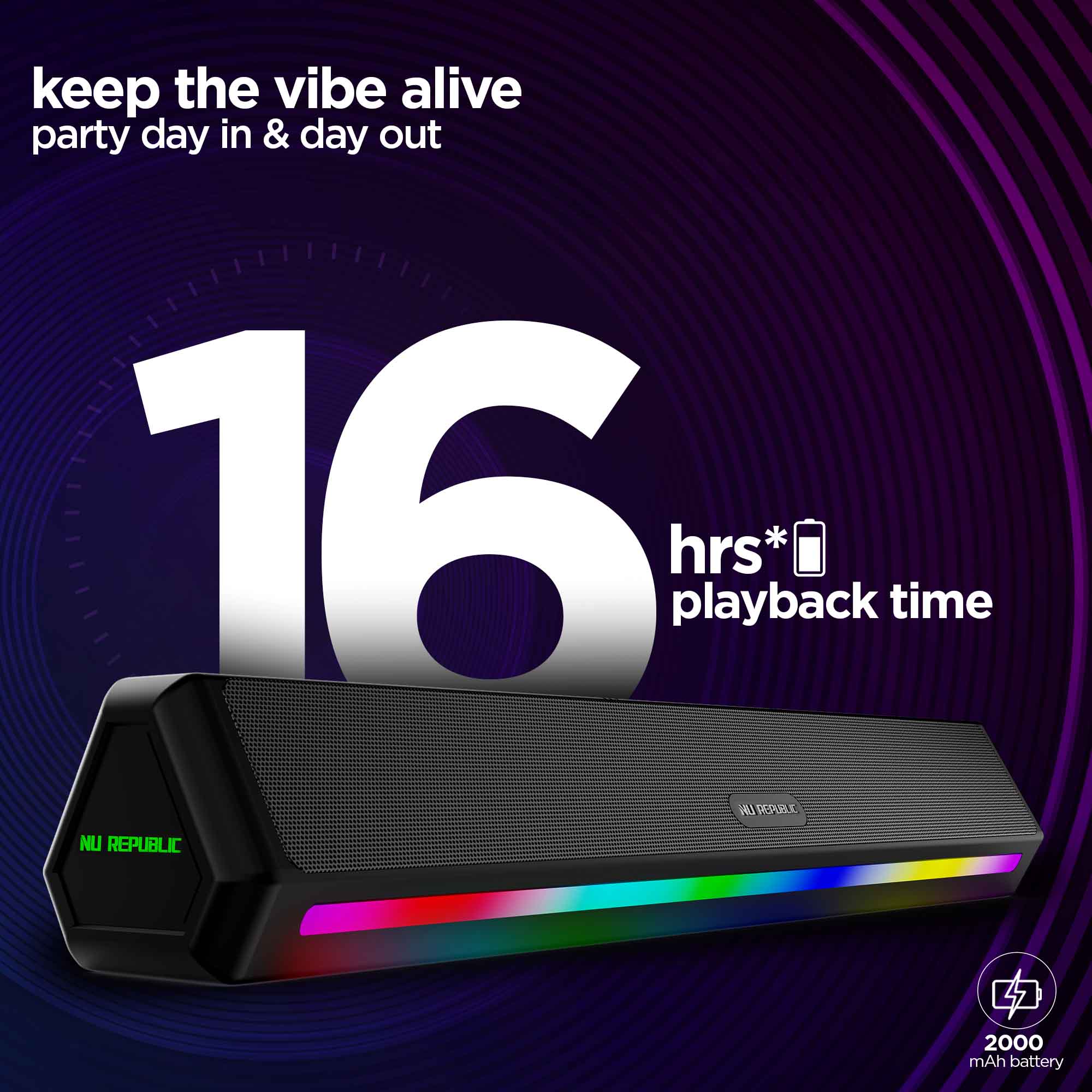 Long-lasting battery delivers up to 16 hours of uninterrupted music playback and entertainment.