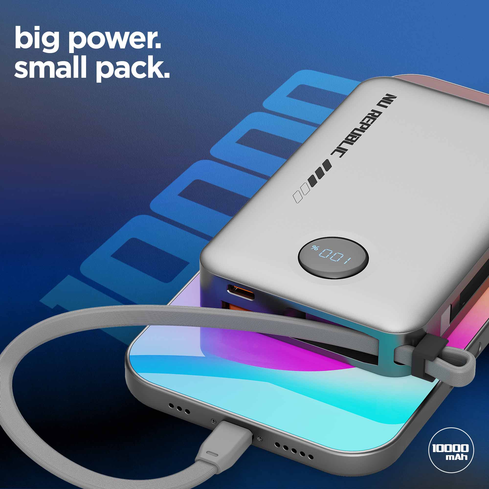 Equipped with a high-capacity 10000mAh battery to keep your devices charged throughout the day.