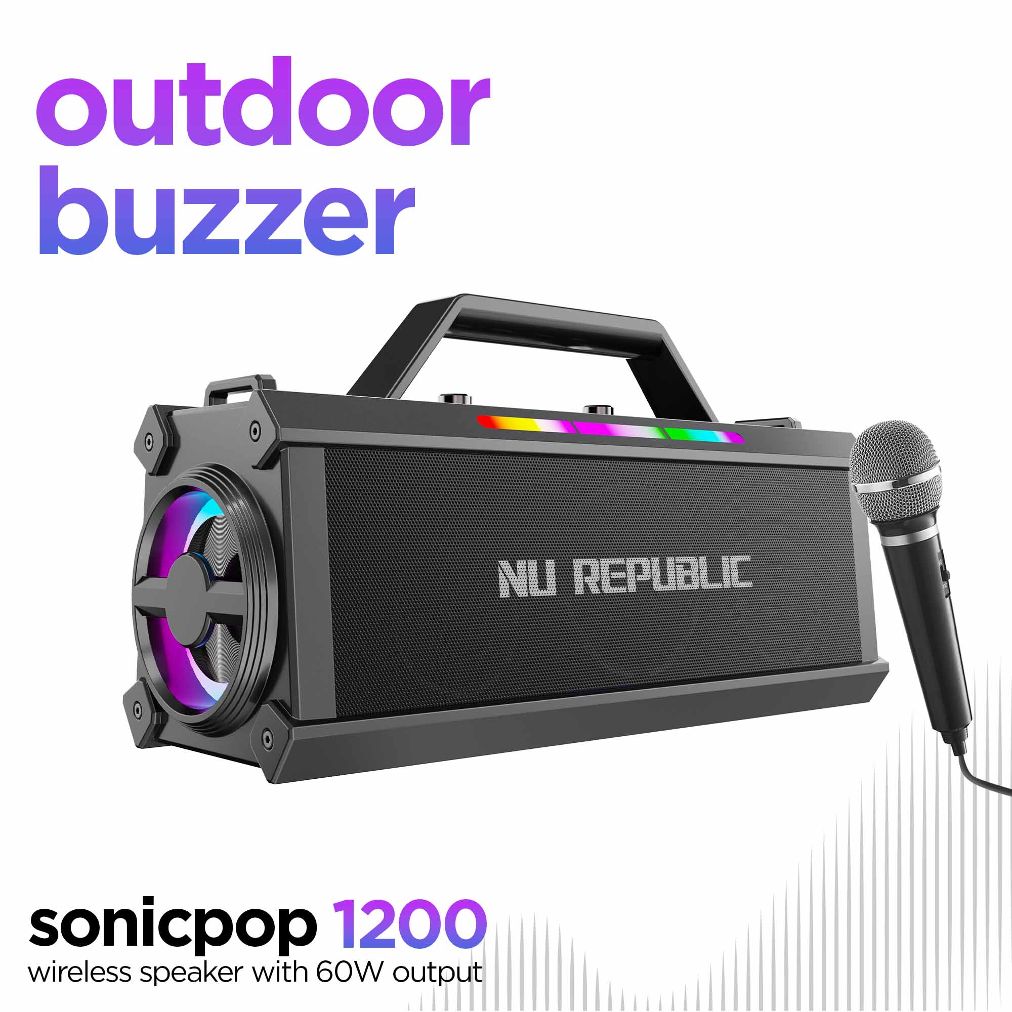High-performance 60W wireless speaker delivering room-filling sound for parties and outdoor entertainment.