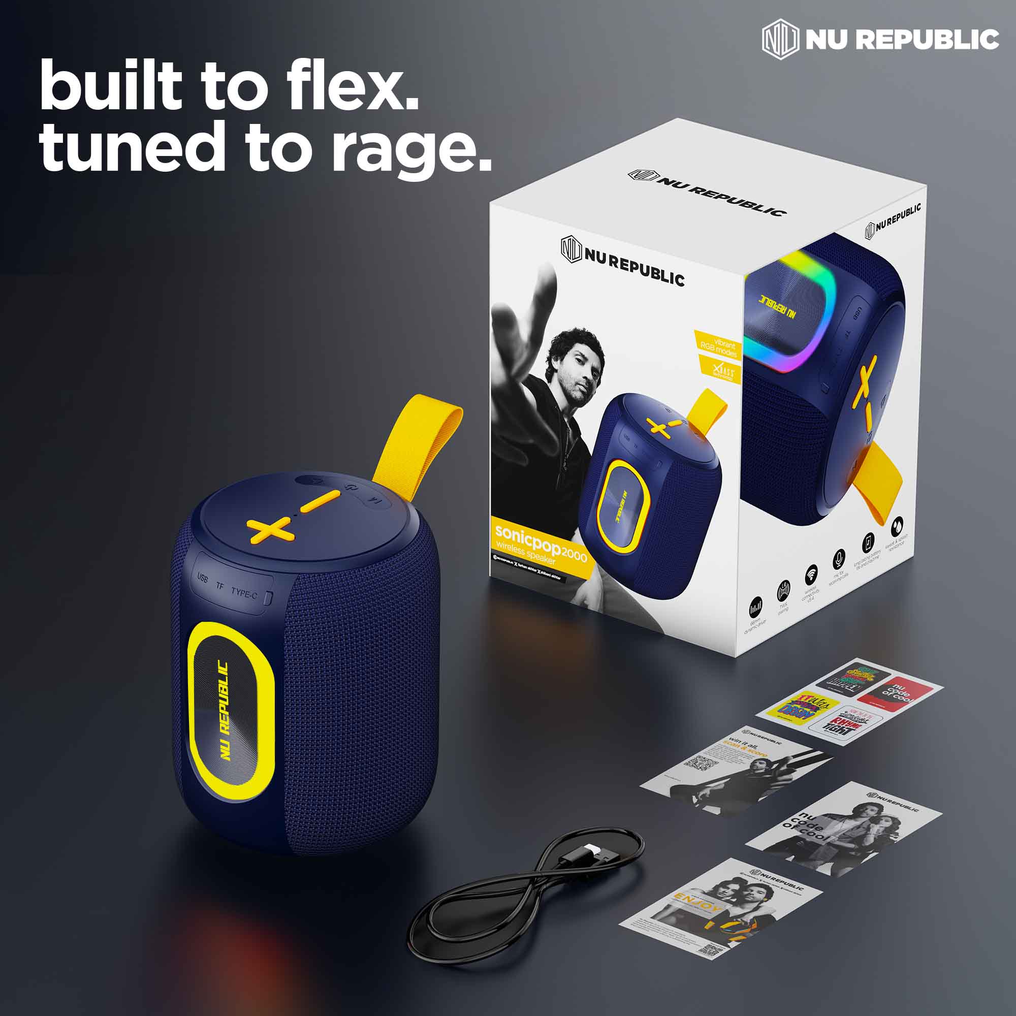 Includes the SonicPop 2000 speaker and essential accessories for quick setup.