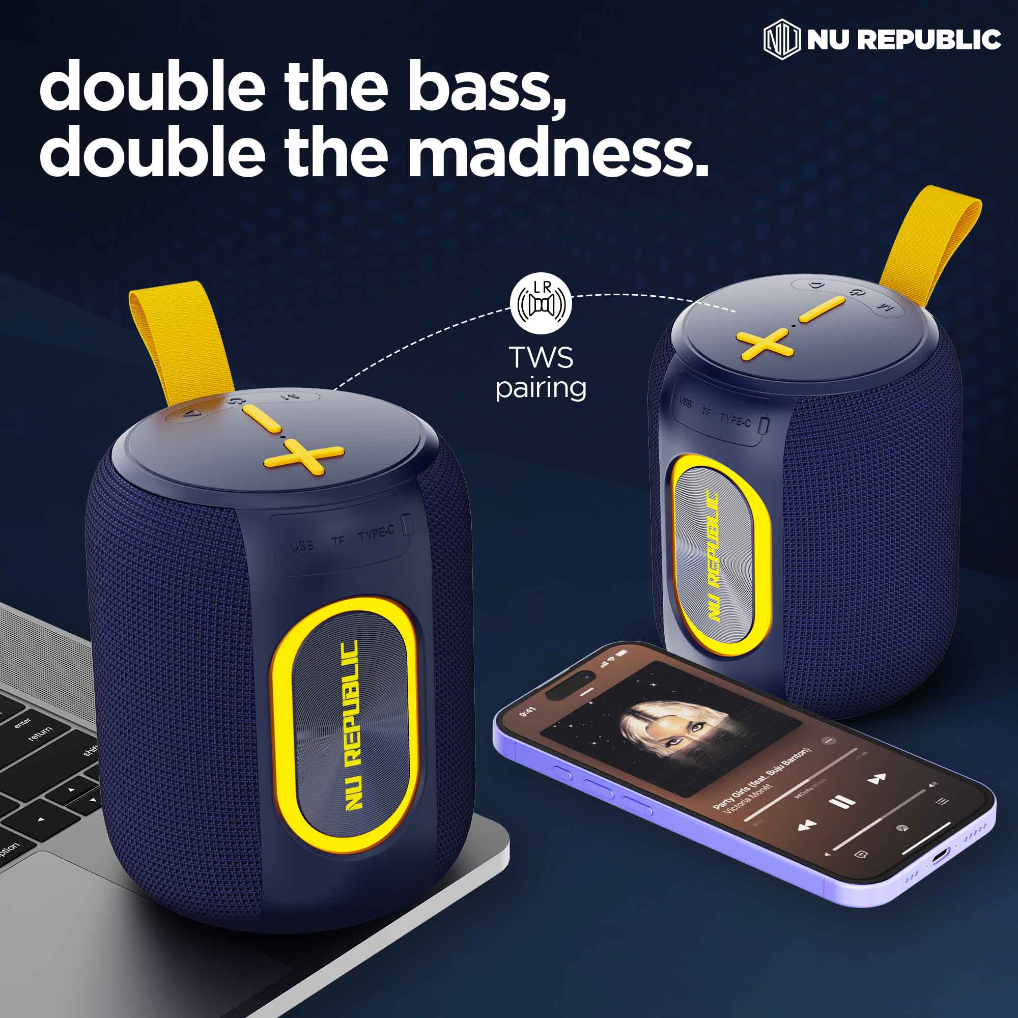 Pair two SonicPop 2000 speakers wirelessly for immersive stereo sound.