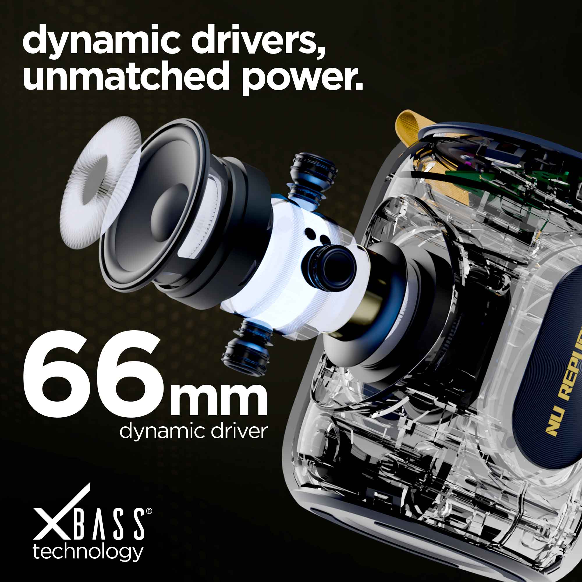 High-performance dynamic drivers deliver clear vocals and rich sound.