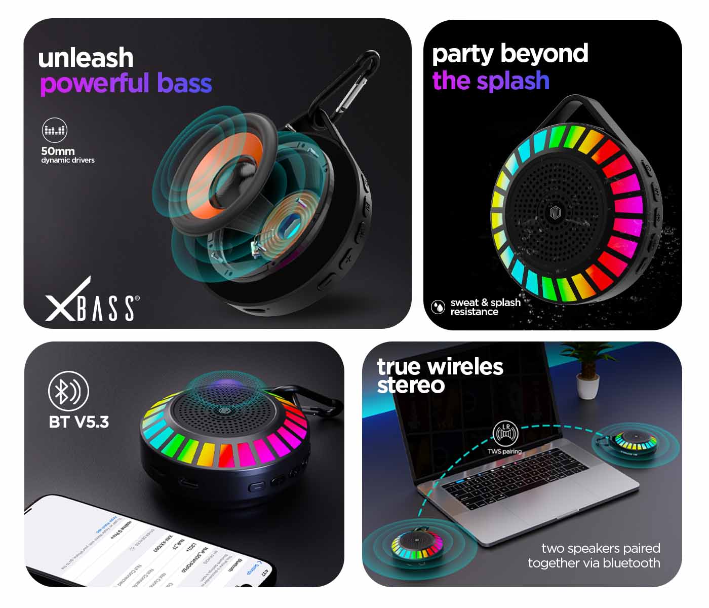 Lightweight wireless speaker built to keep your favorite music playing wherever life takes you.