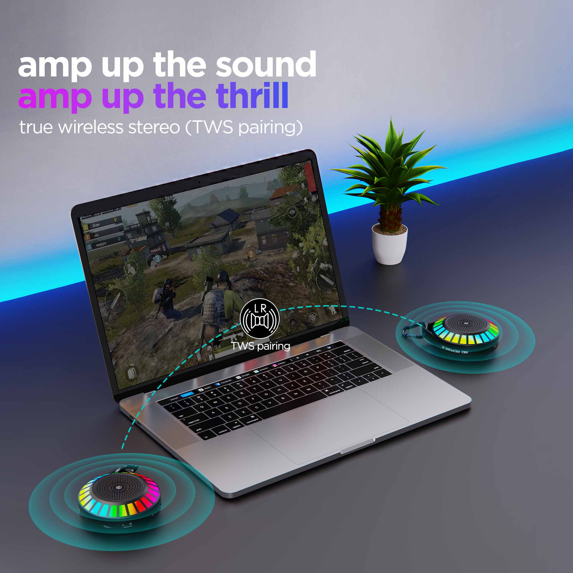 Pair two SonicPop 50 speakers wirelessly for immersive stereo sound.