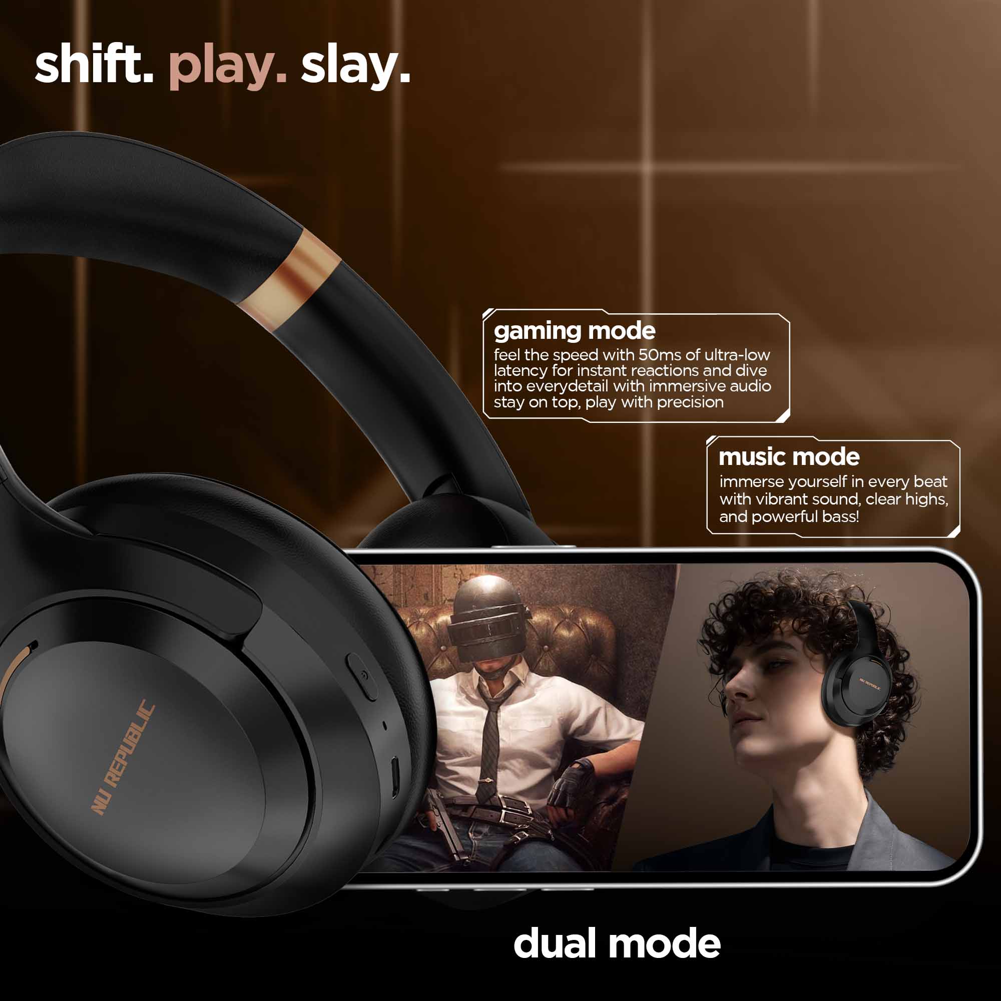 Switch effortlessly between Gaming Mode and Music Mode for optimized sound experiences.