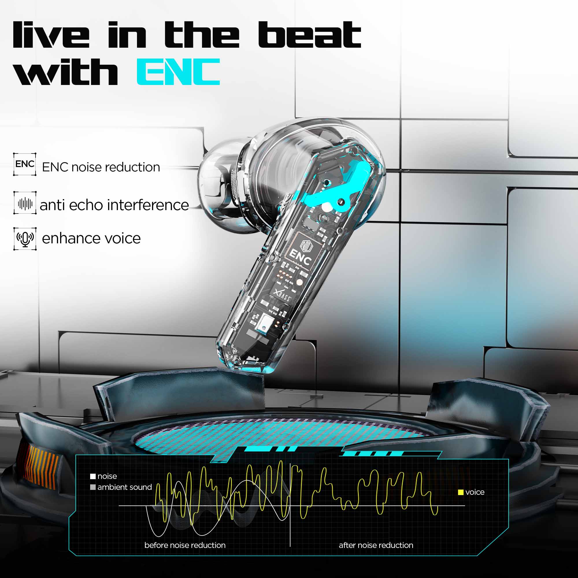 Cyberstud X8 earbuds with ENC technology for crystal-clear calls