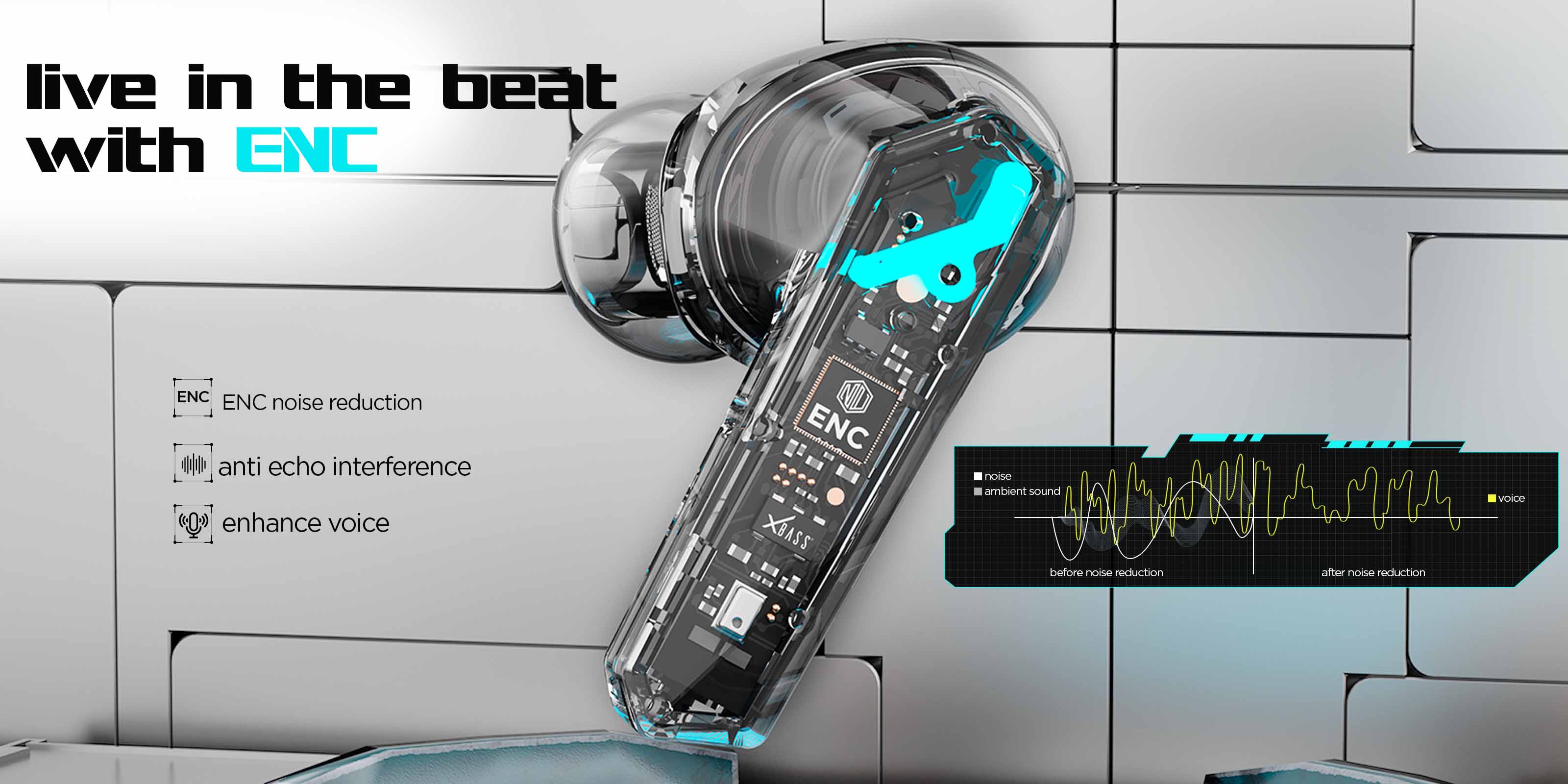 Cyberstud X8 earbuds with ENC technology for crystal-clear calls