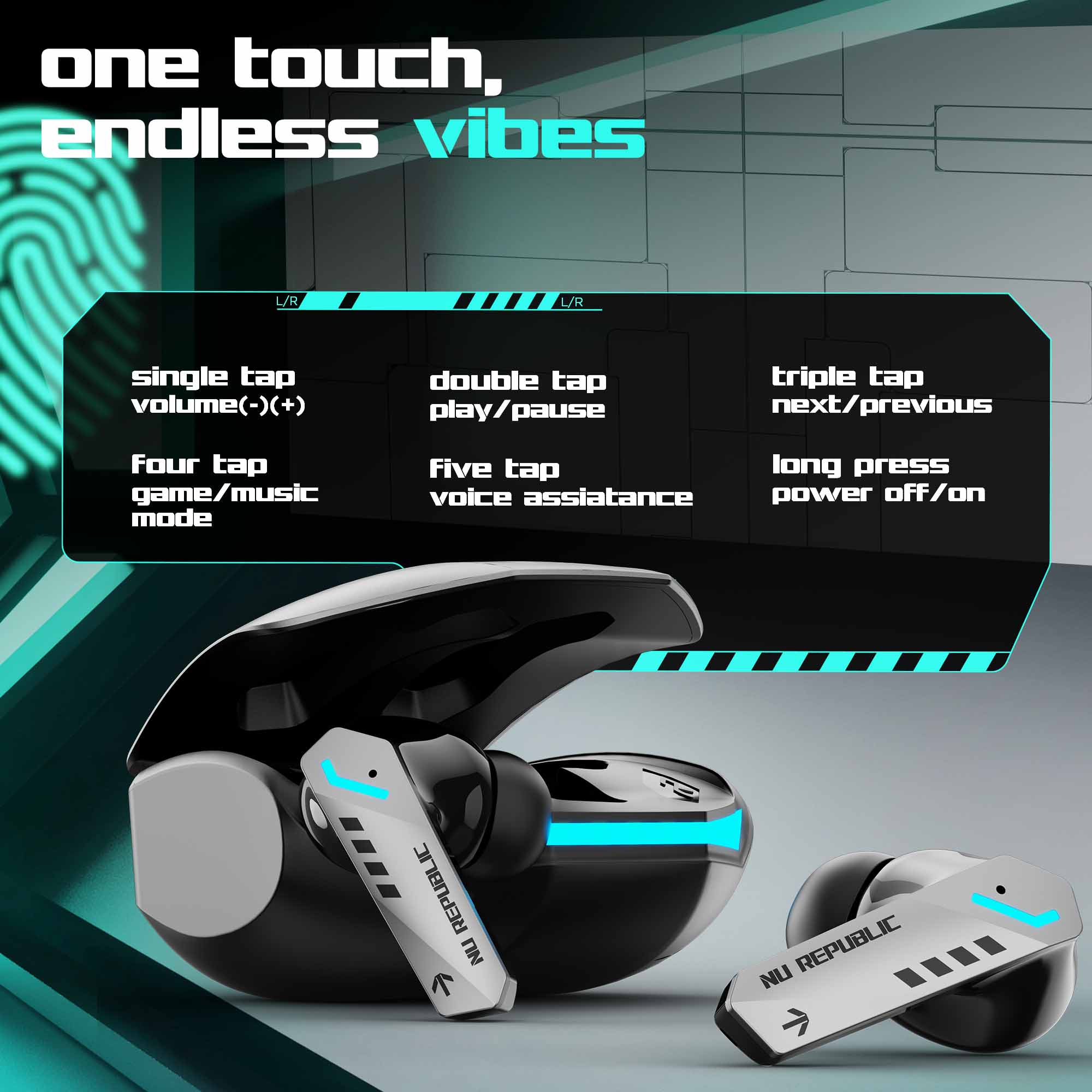 Cyberstud X8 earbuds with smart touch controls for music, calls, and gaming