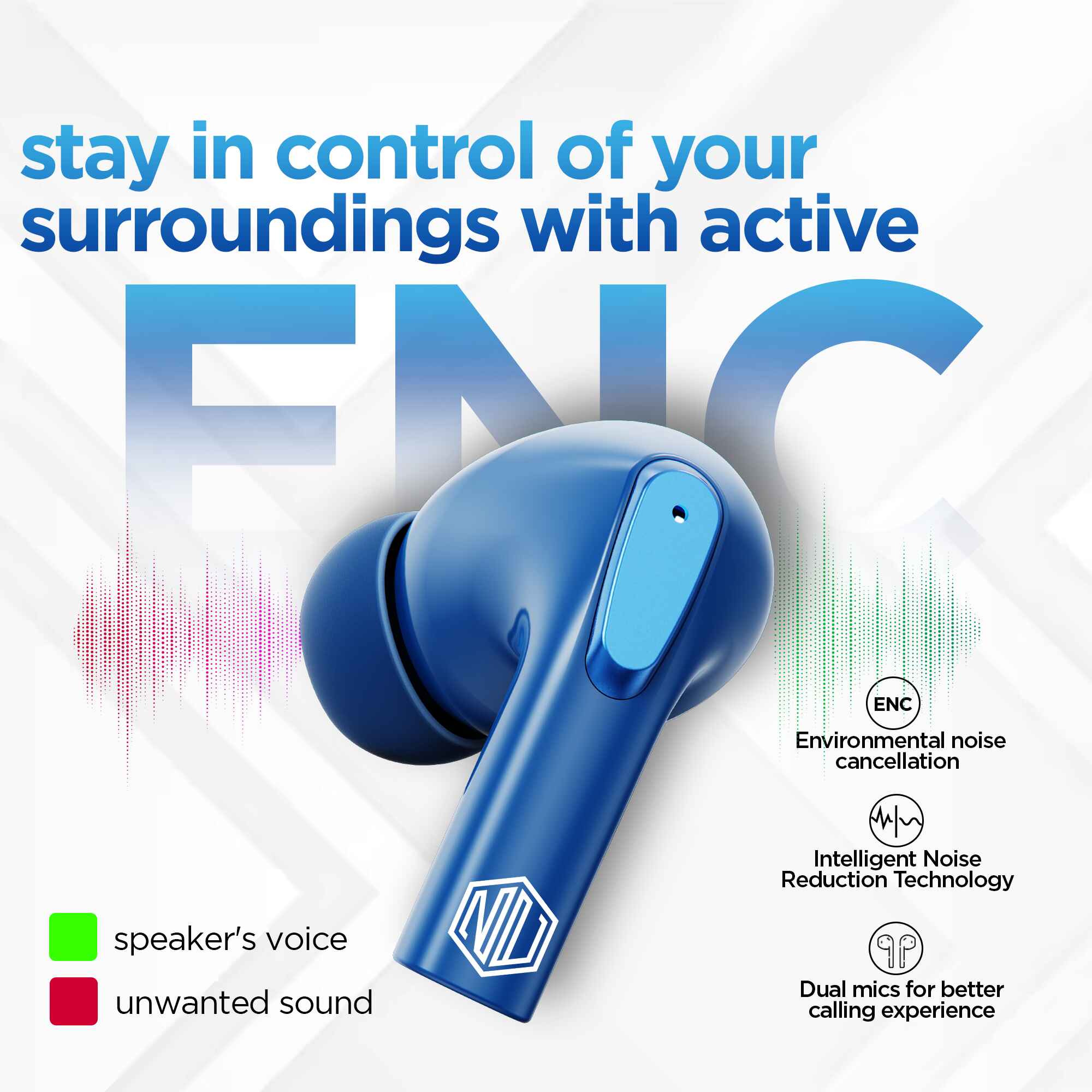 Epic X3 earbuds with ENC dual microphones for crystal-clear voice calls and reduced background noise