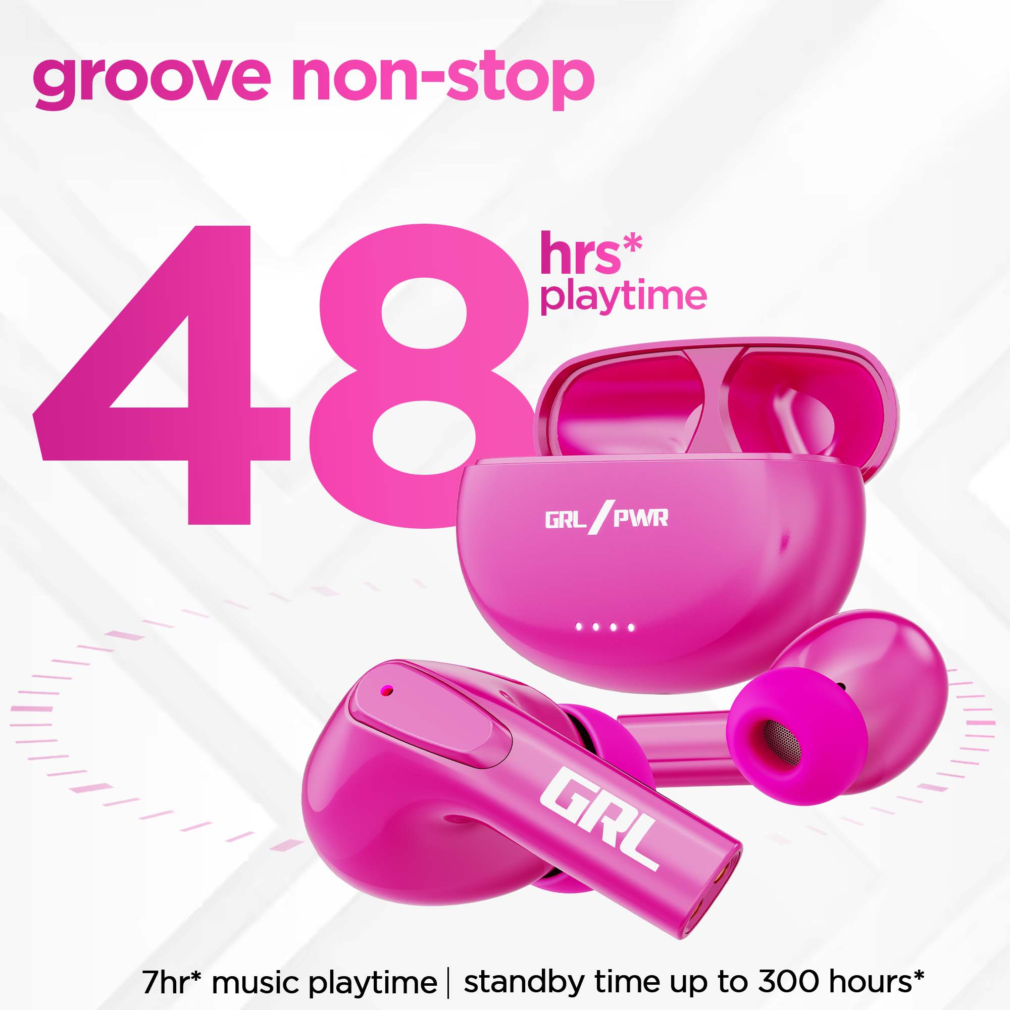 Epic X3 Hot Pink earbuds designed for extended listening with up to 48 hours of playtime