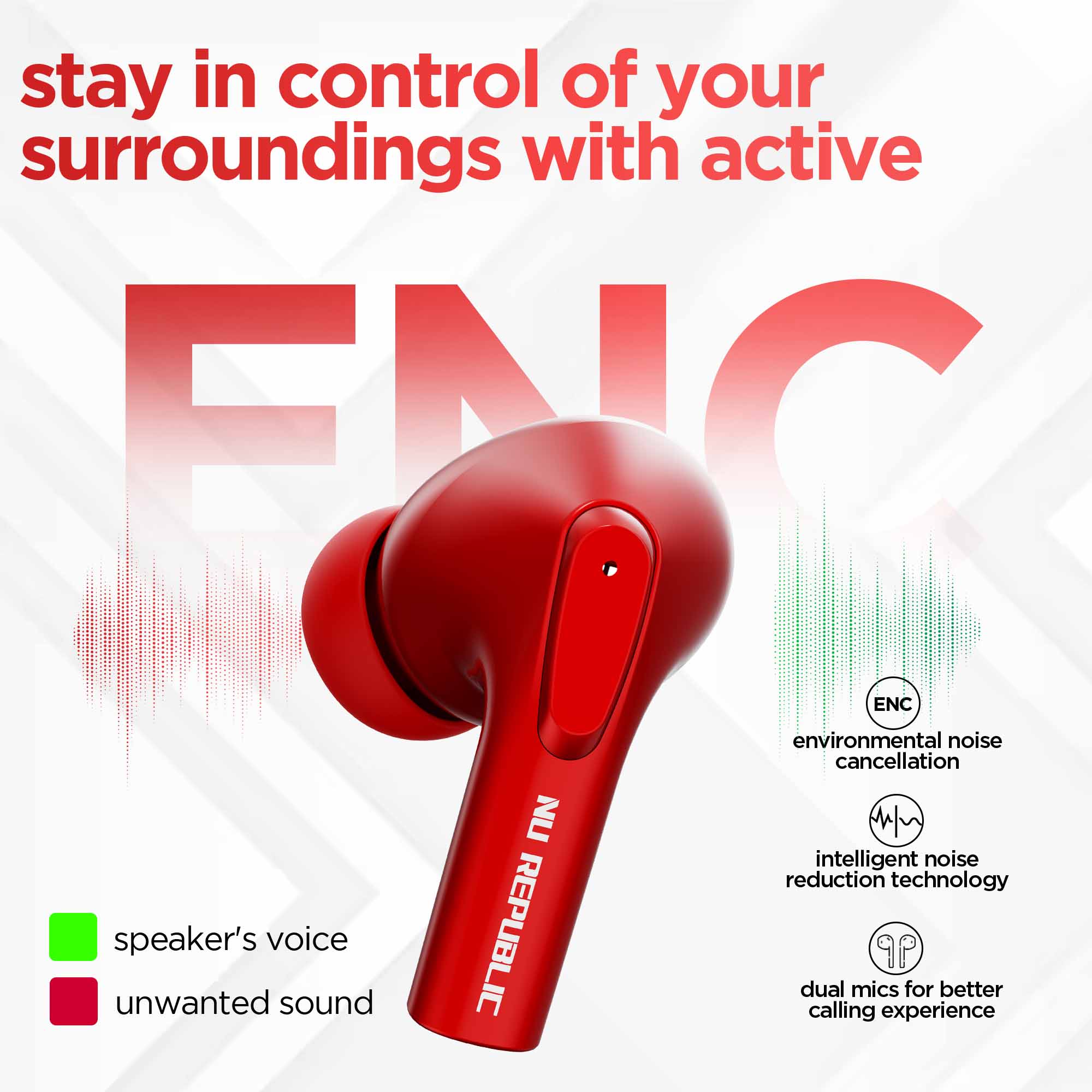 Epic X3 Hot Pink earbuds with dual ENC microphones for crystal-clear voice calls