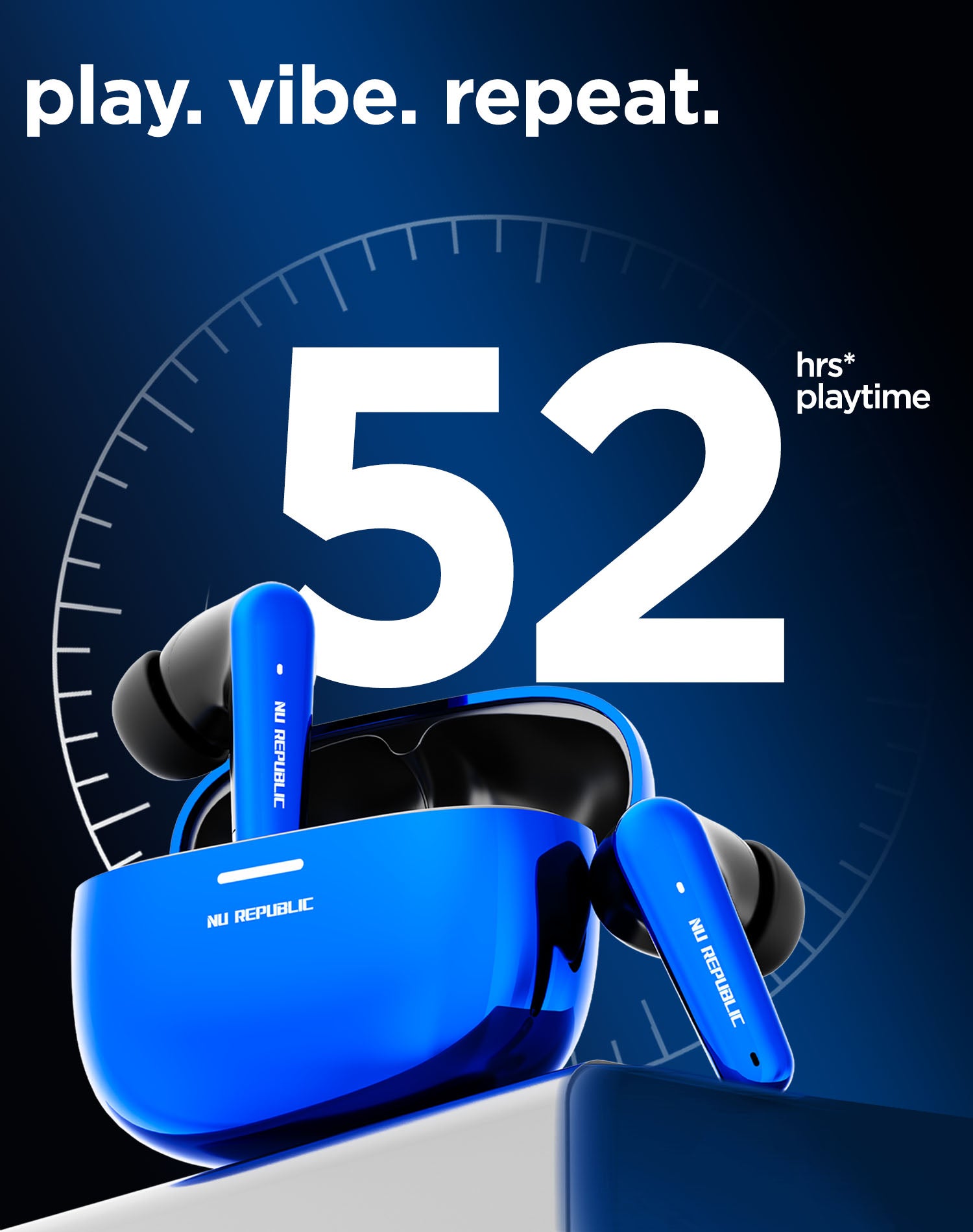 Epic X4 Blue wireless earbuds with ultra-long 52-hour battery life for uninterrupted music, calls, and gaming sessions