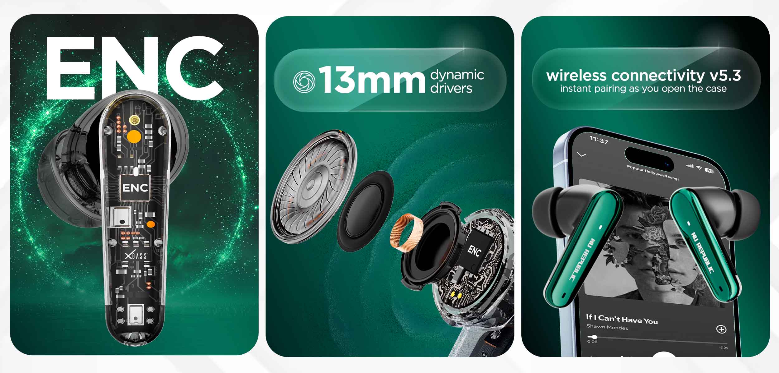 Epic X4 Green earbuds delivering immersive 360° surround sound experience