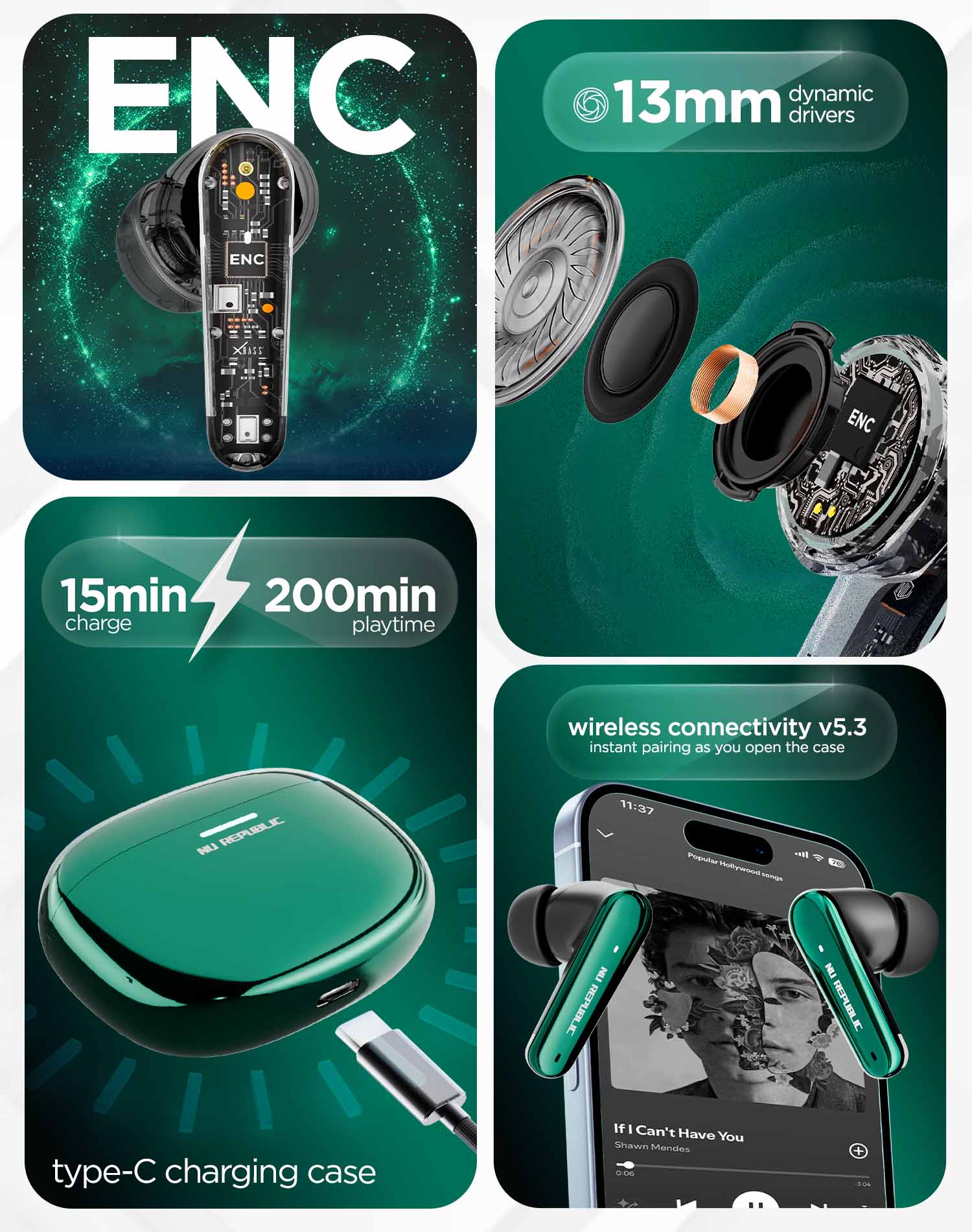 Epic X4 Green earbuds featuring powerful 3D audio for music and gaming